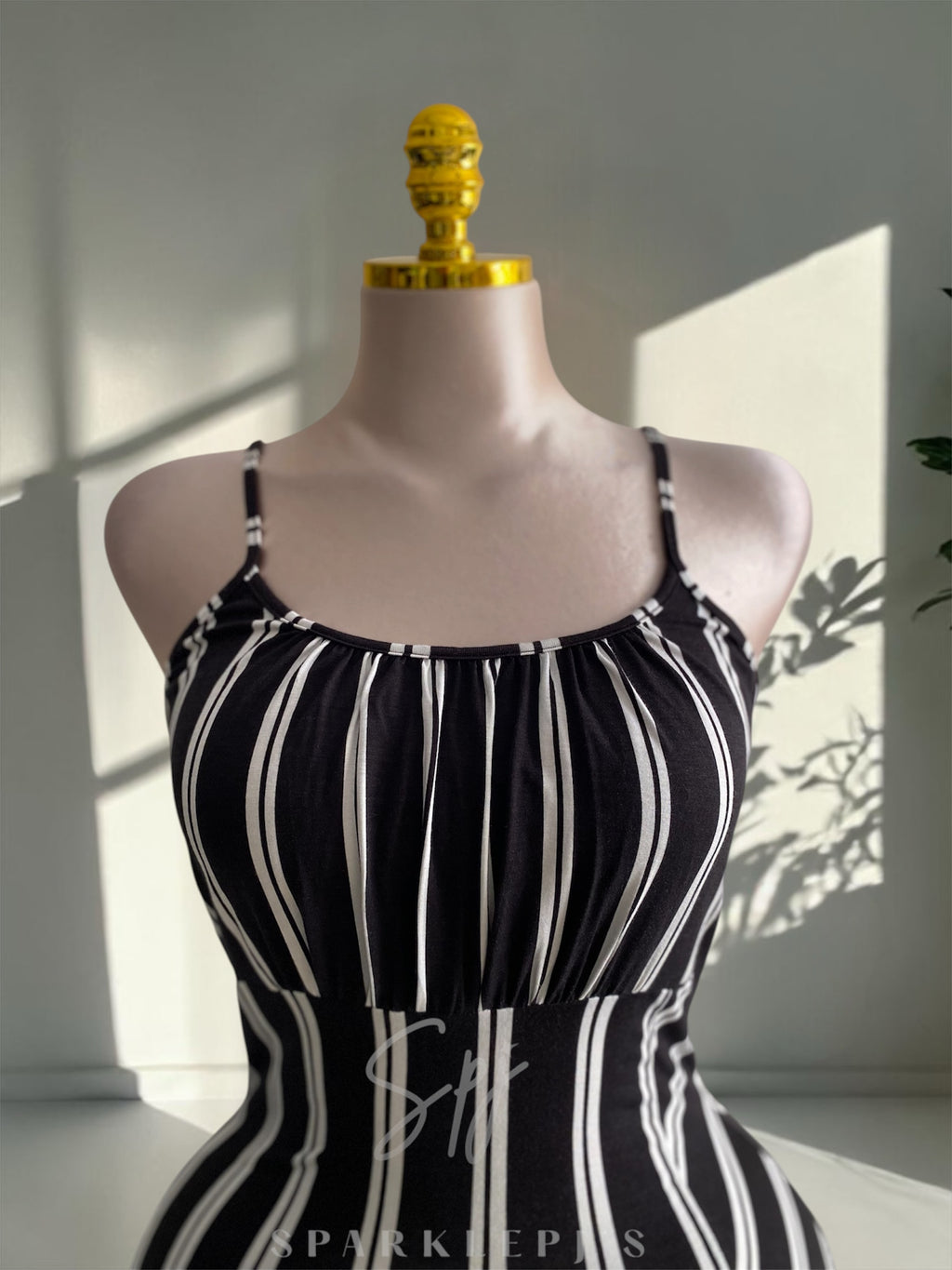 Striped Nightdress with Butterfly Lace Back