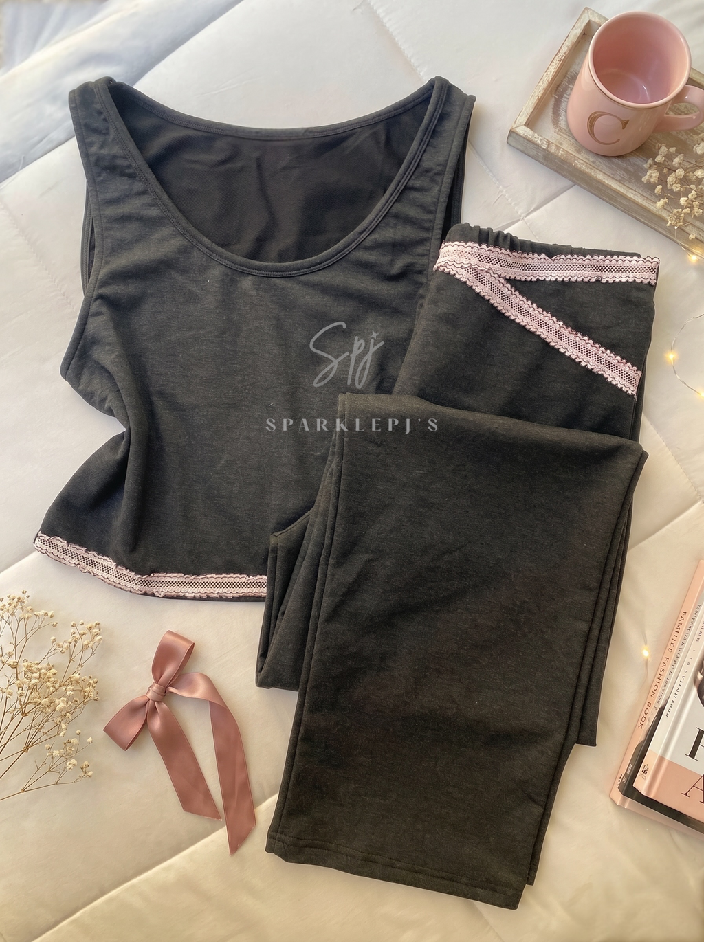Soft Lace Crop Top Pajama Set