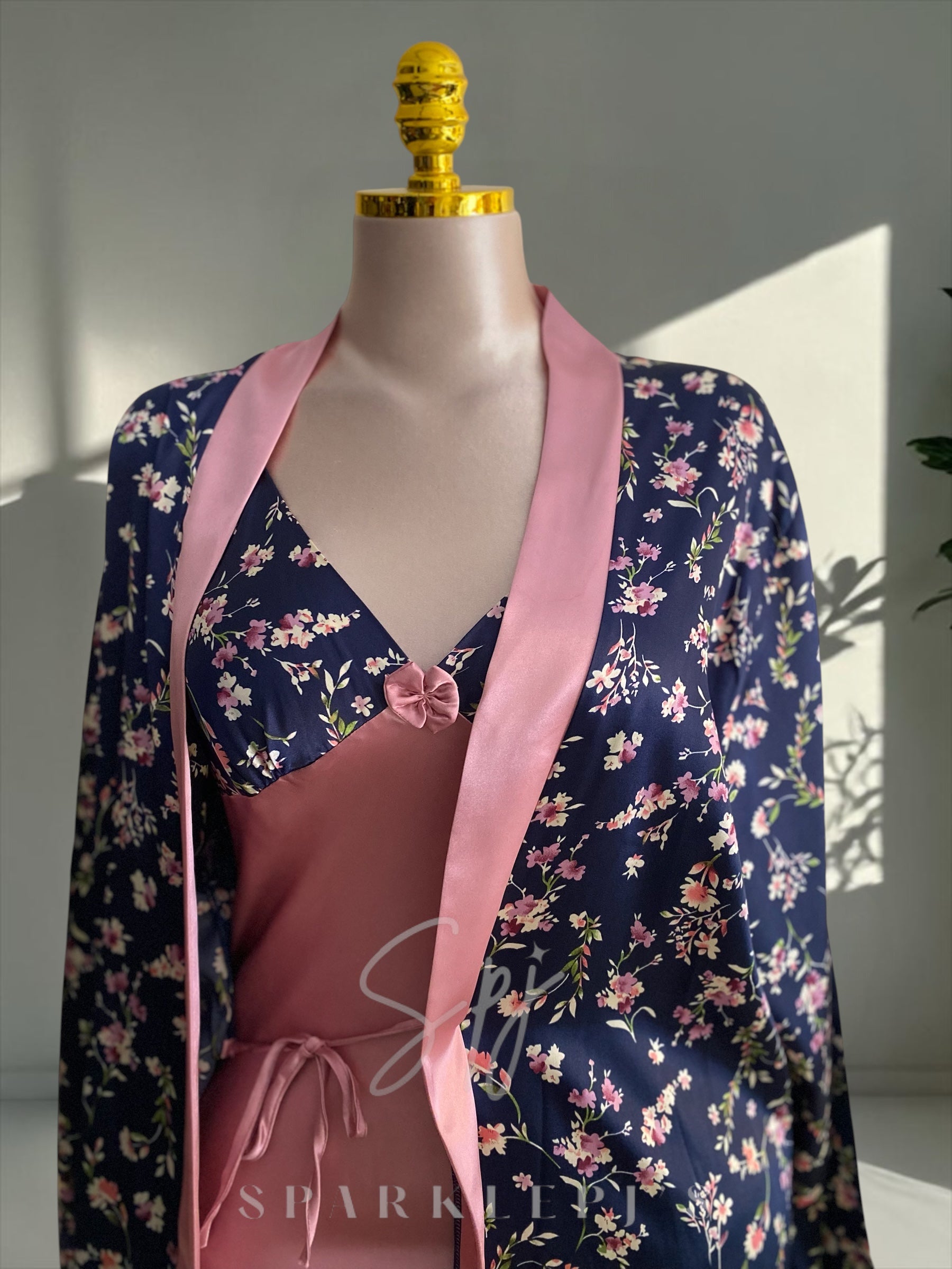 Romantic Floral Satin Nightdress & Robe Set