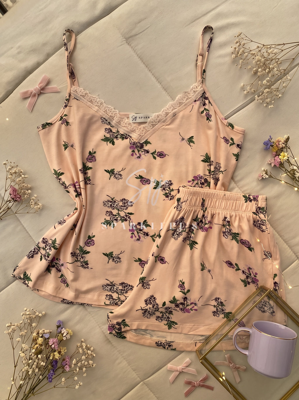 Floral Lace Short Pajama Set