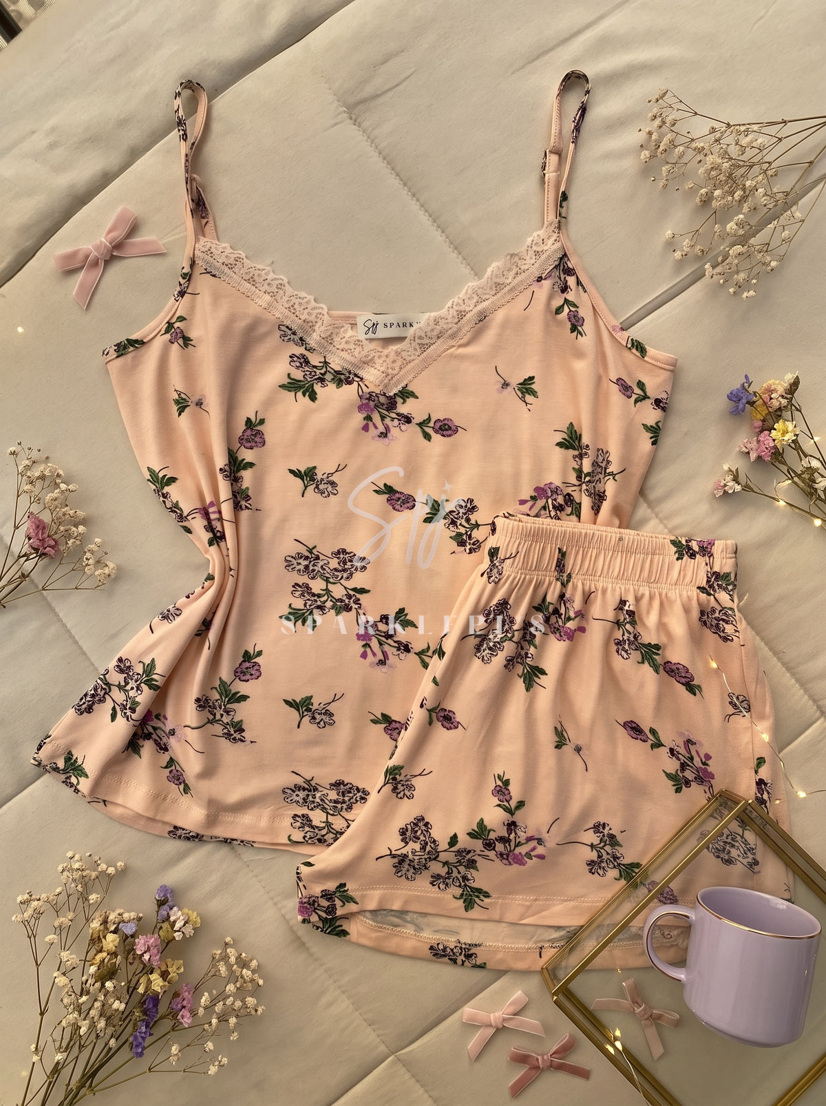 Floral Lace Short Pajama Set