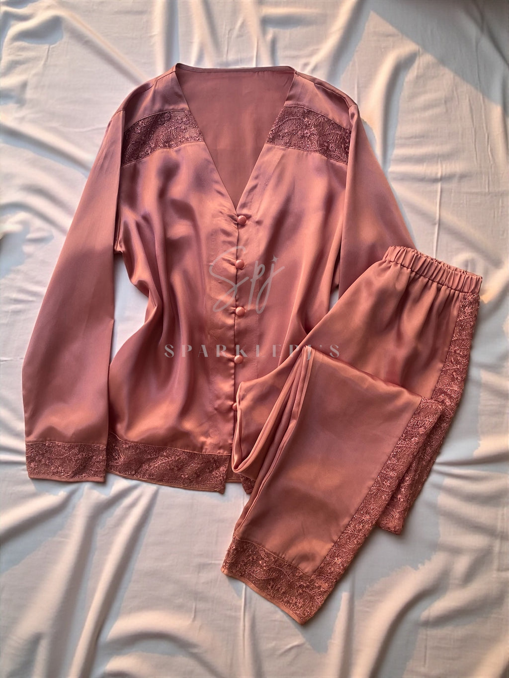 Elegant Satin Lace Pajama Set