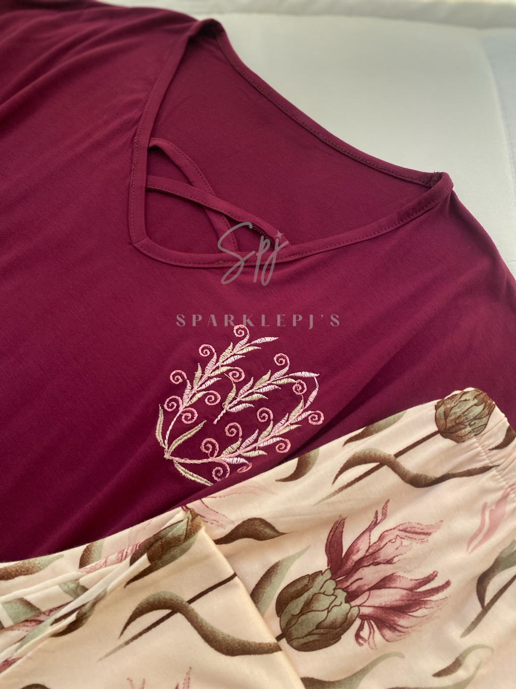 Burgundy Blossom Pajama Set