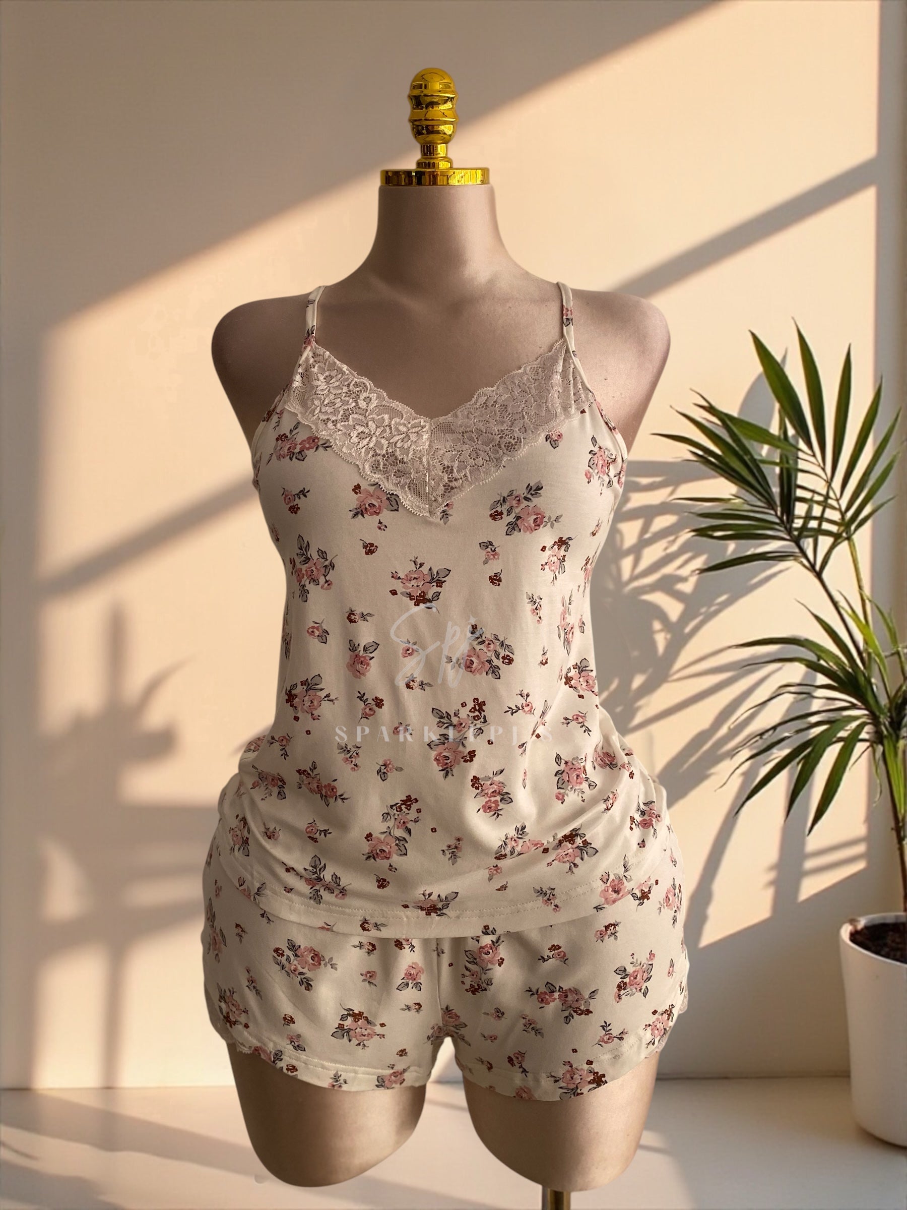 Floral Lace Cami & Shorts Pajama Set