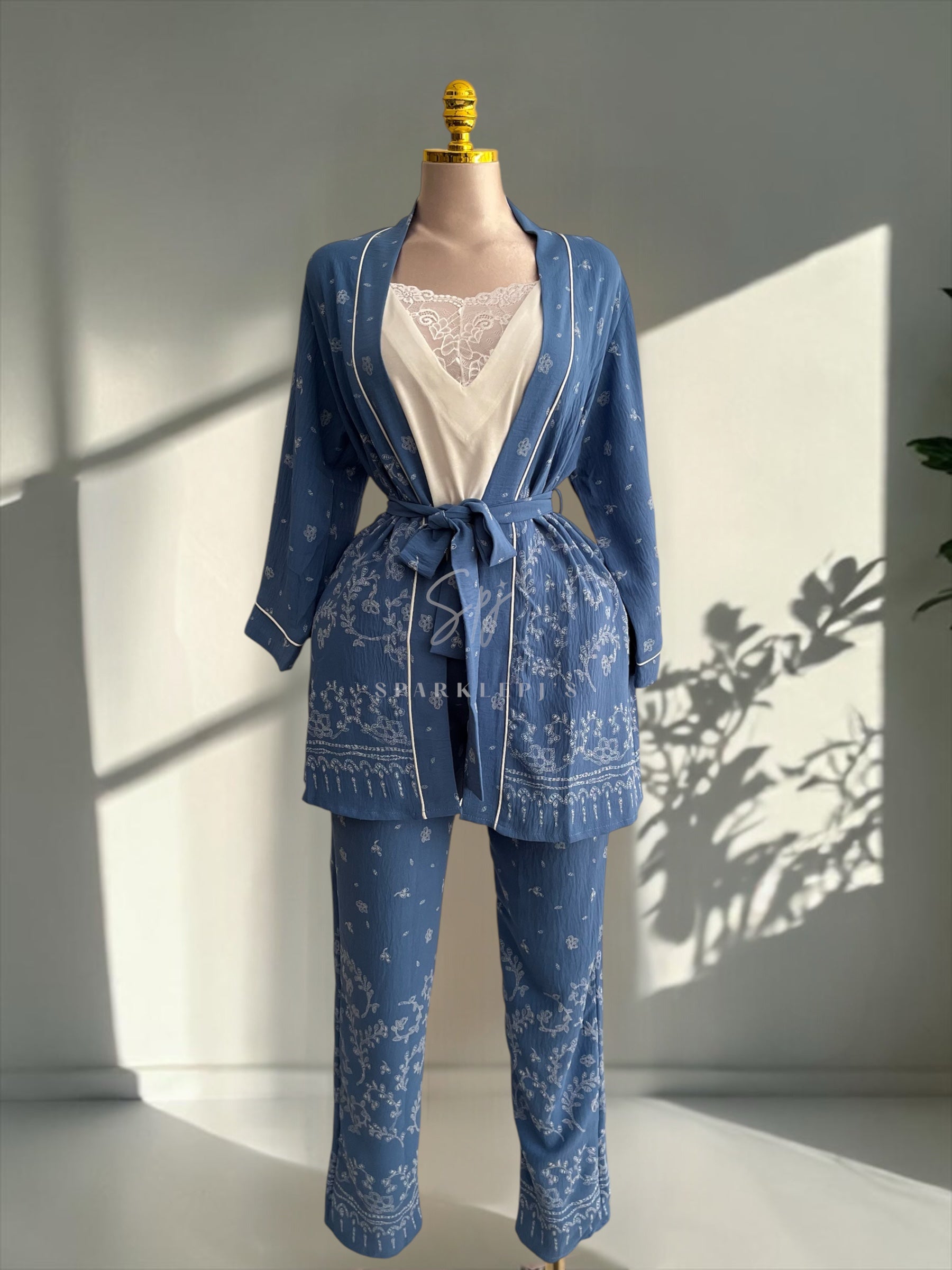 Blue Blossom 3-Piece Pajama Set
