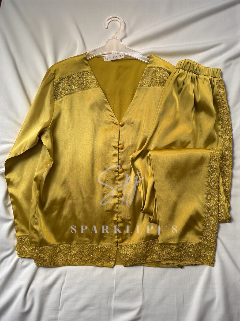 Elegant Satin Lace Pajama Set
