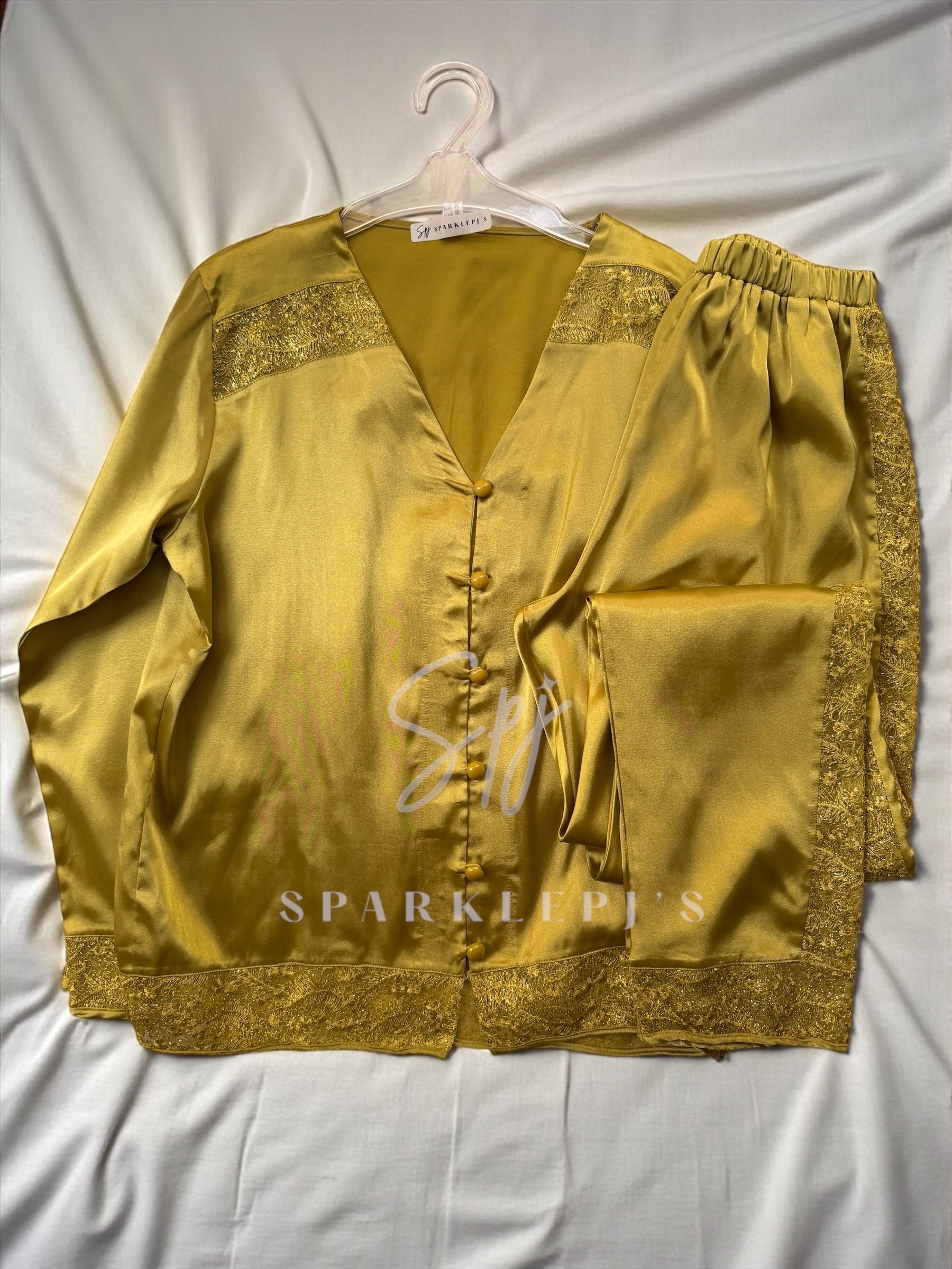 Elegant Satin Lace Pajama Set