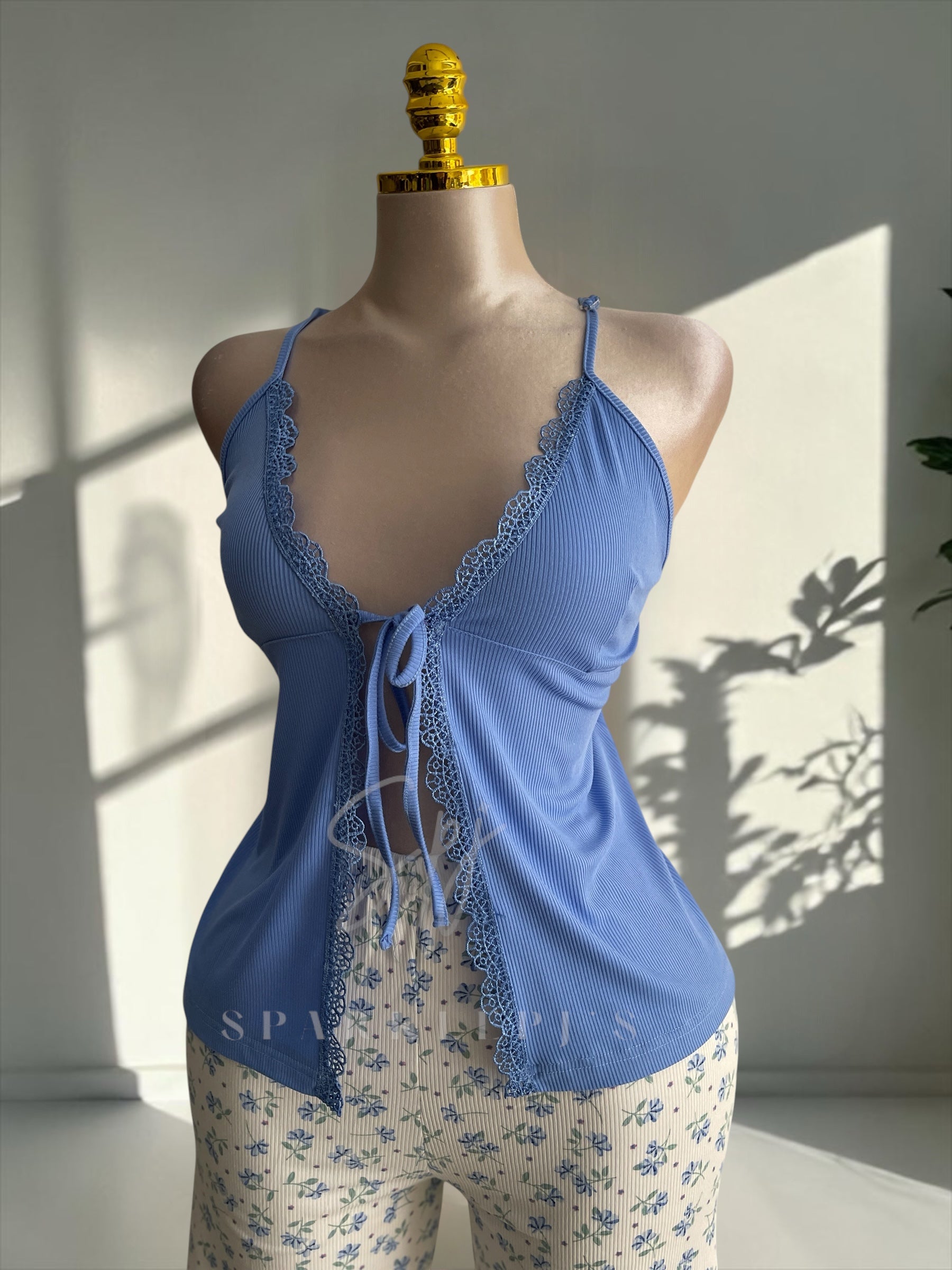 Lace Tie Front Shorts Pajama Set