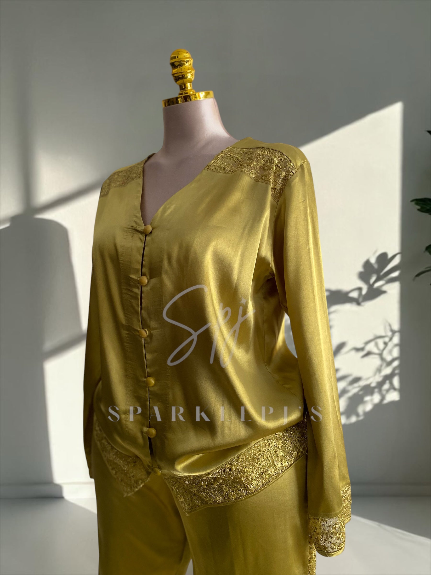 Elegant Satin Lace Pajama Set