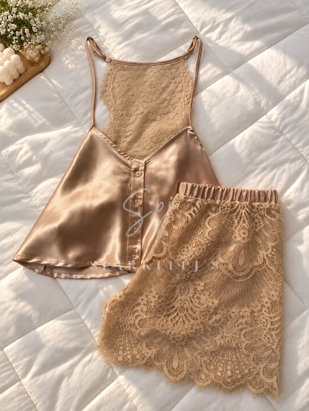 Satin Lace Short Set