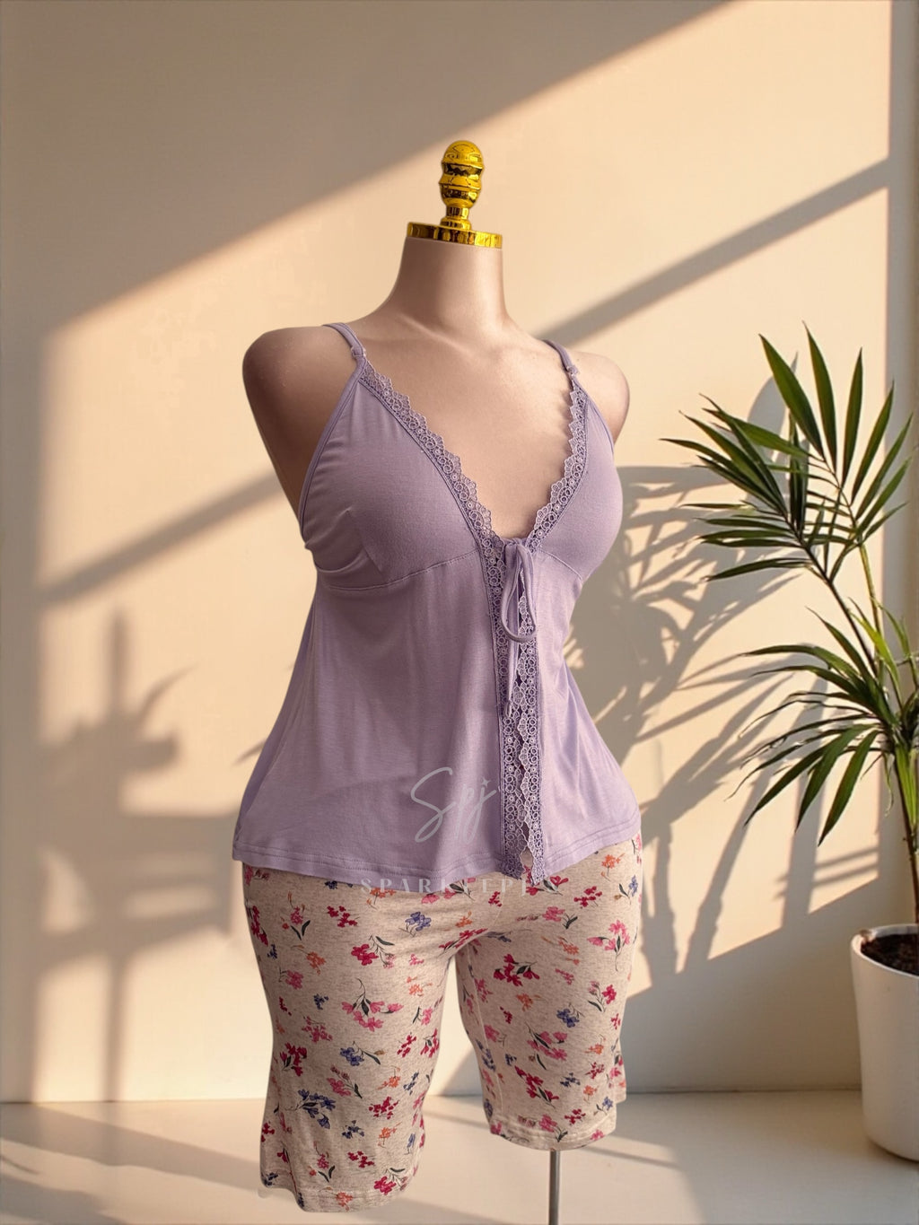 Blush Bloom Tie-Front Pajama Set