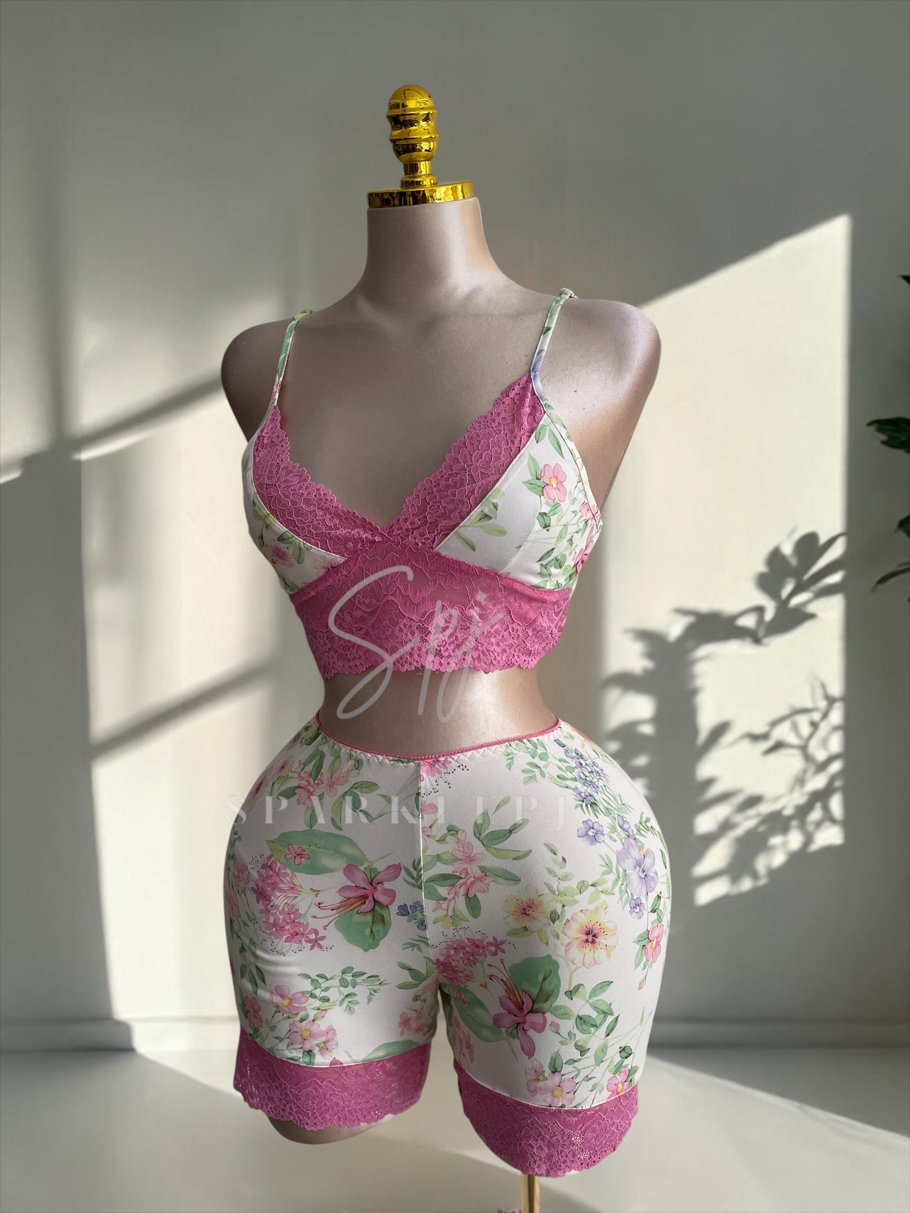 Soft Lace Crop Top & Shorts Pajama Set