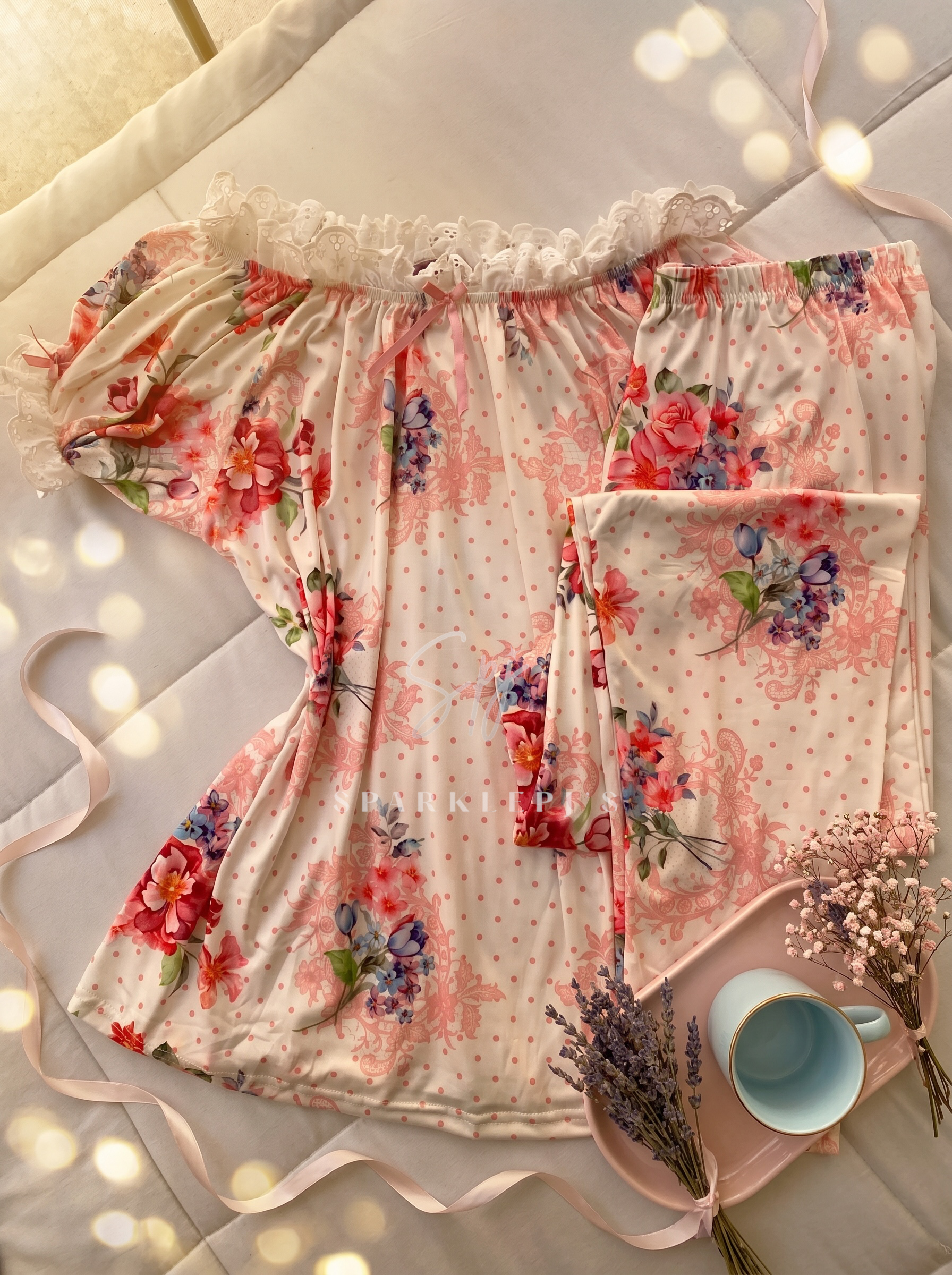 Floral Off-Shoulder Pajama Set