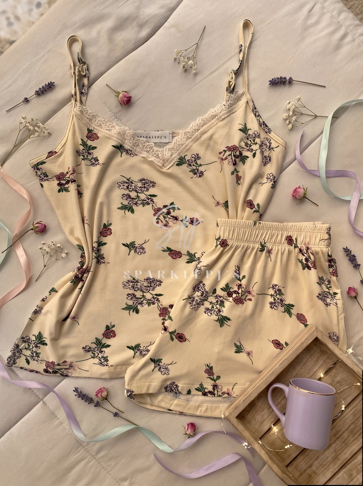 Floral Lace Short Pajama Set