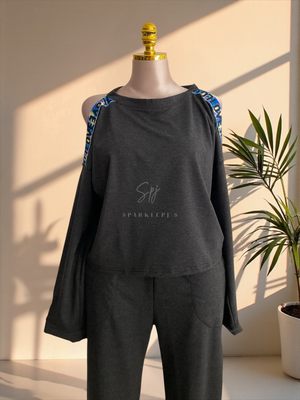 Love Tape Off-Shoulder Pajama Set