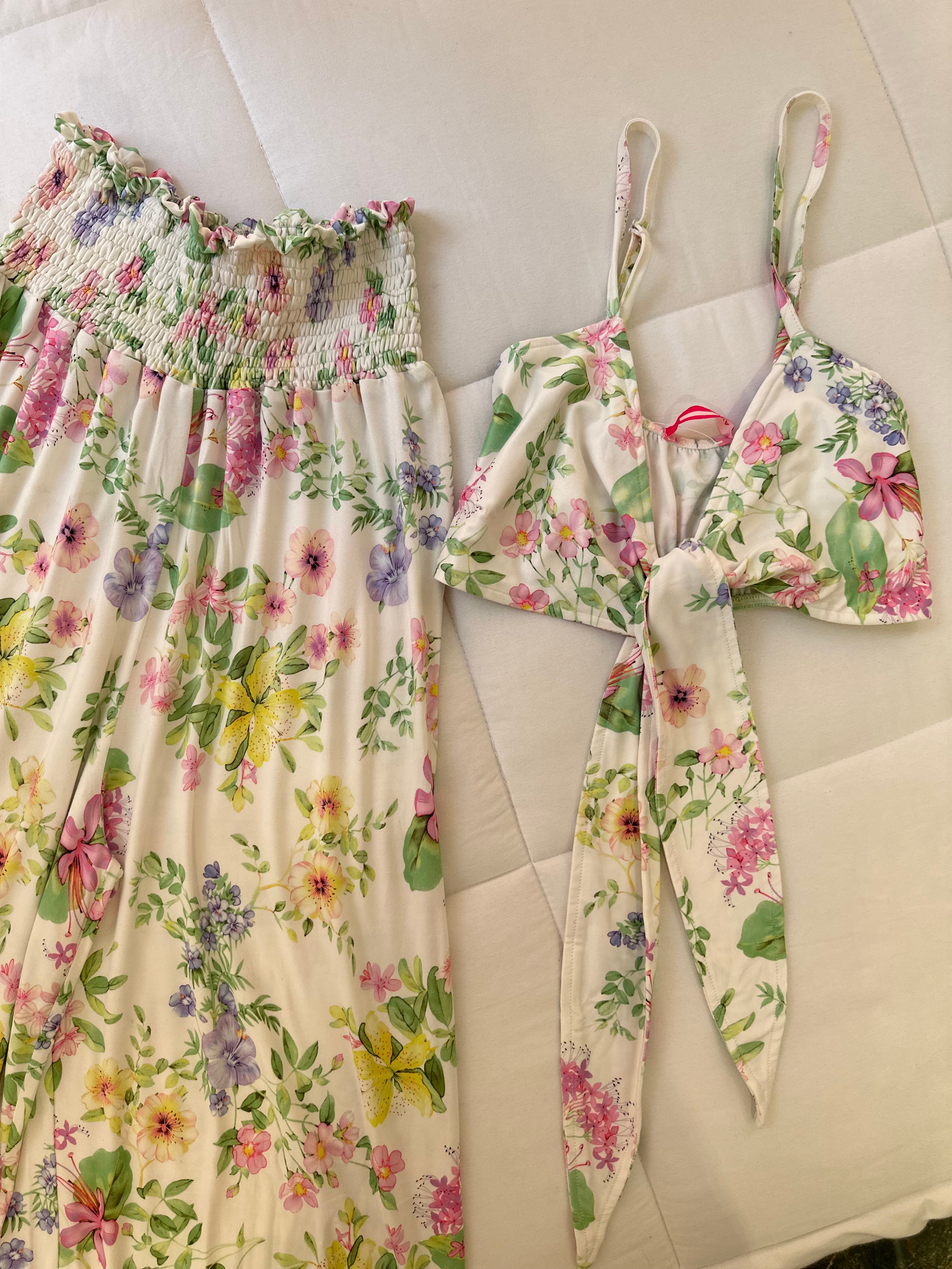 white floral two-piece set