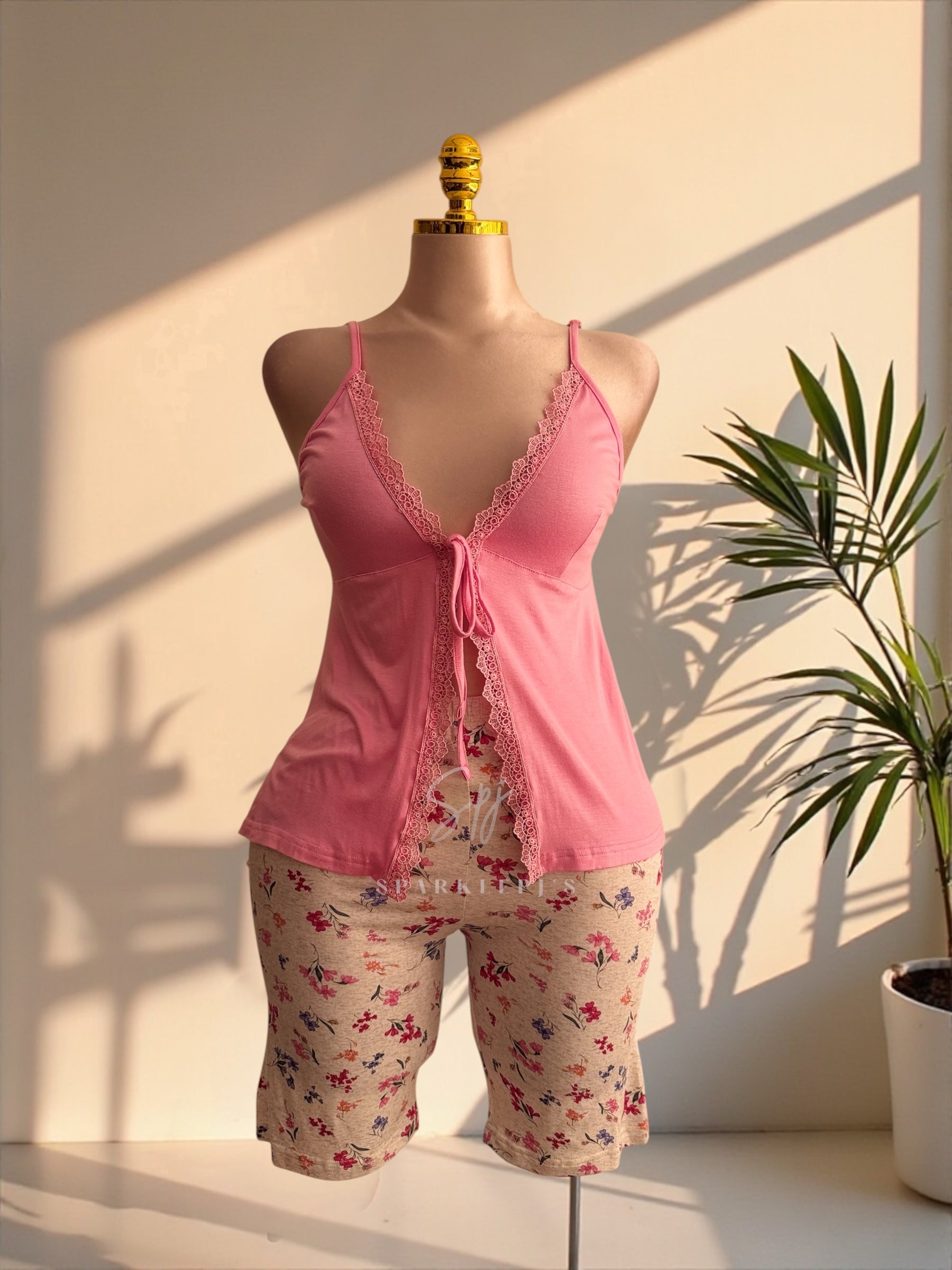 Blush Bloom Tie-Front Pajama Set