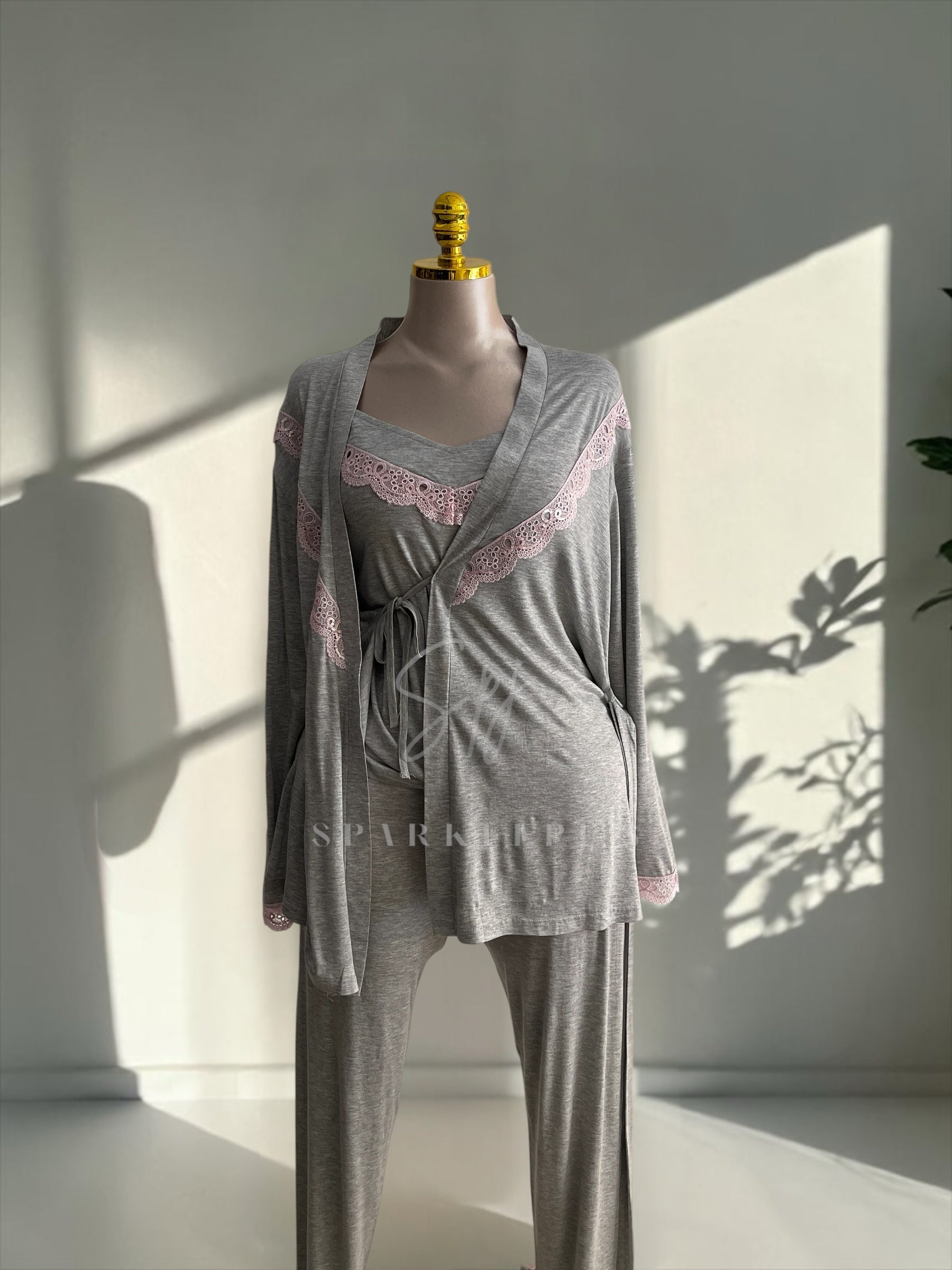 Elegant Lace 3-Piece Pajama Set
