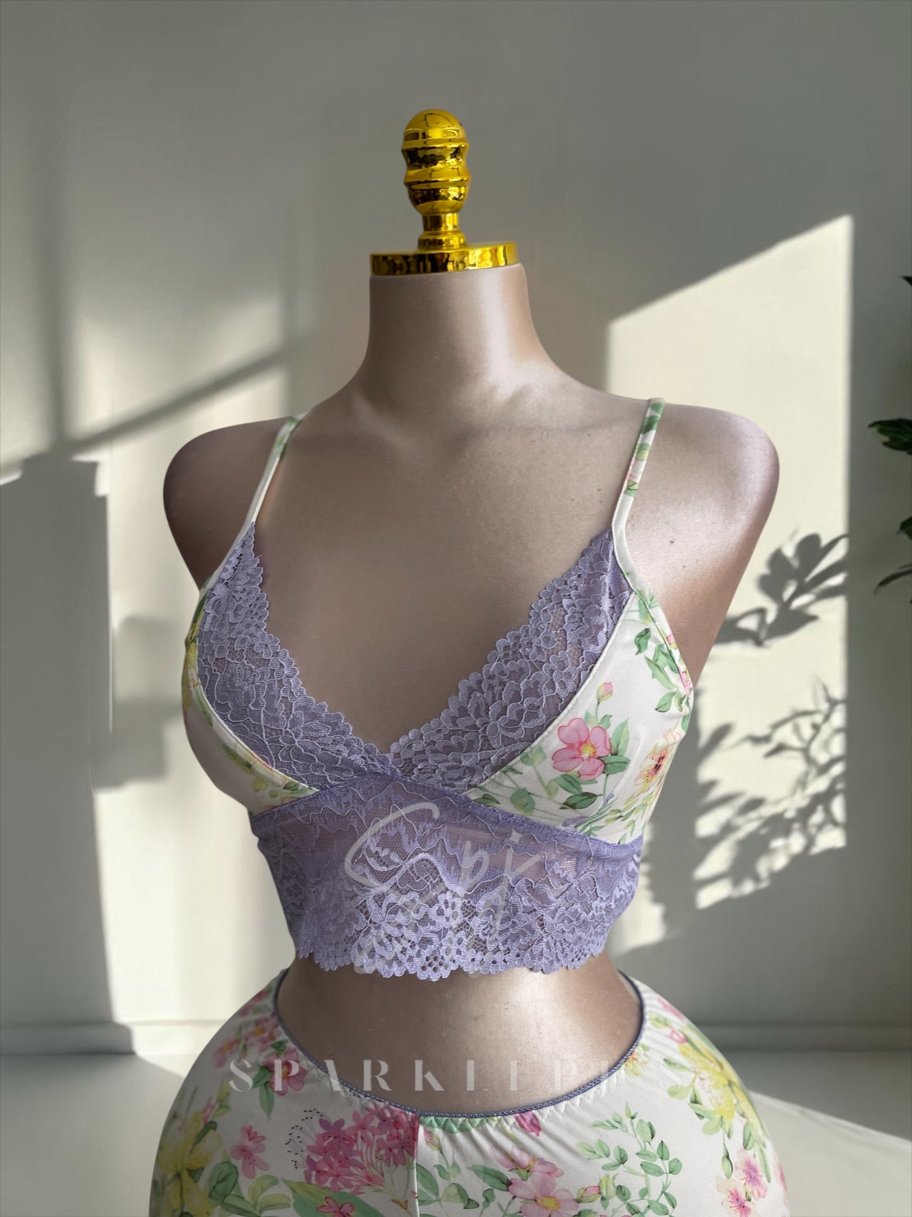 Soft Lace Crop Top & Shorts Pajama Set