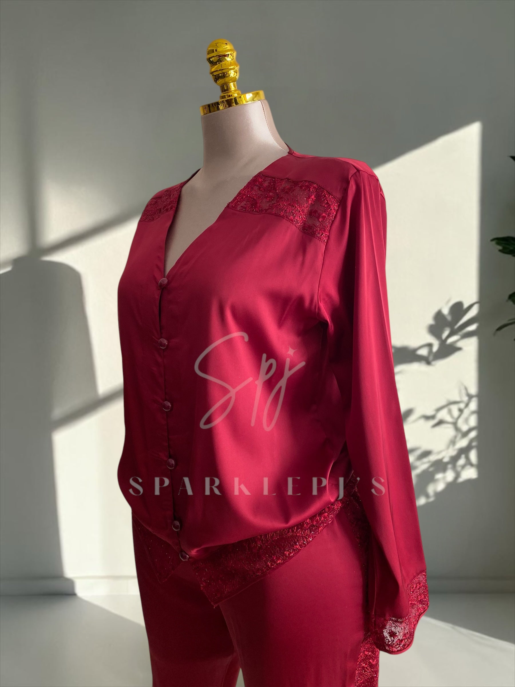 Elegant Satin Lace Pajama Set