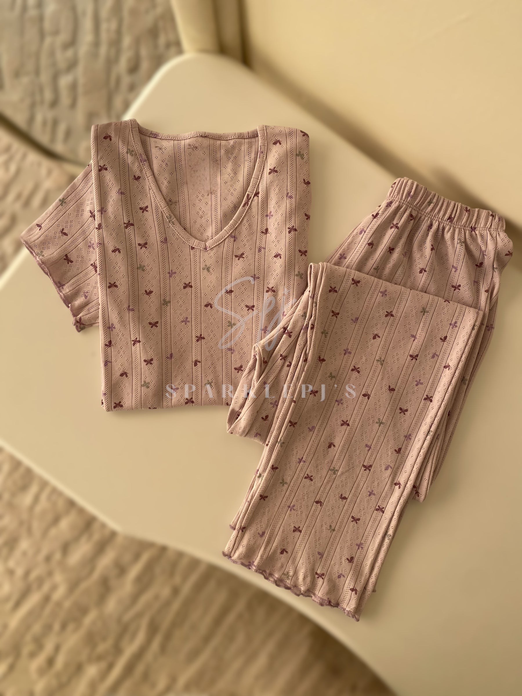 Ribbed Floral Sleepwear (Short-Sleeve)