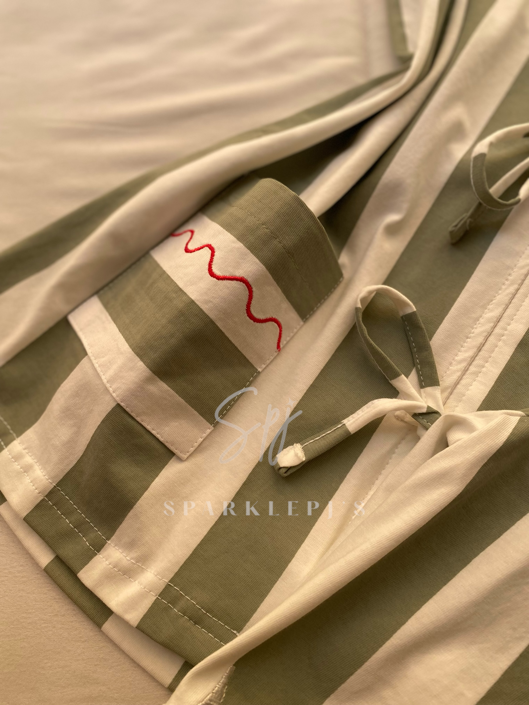 Olive Stripe Pajama Short Set