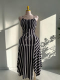 Striped Nightdress with Butterfly Lace Back