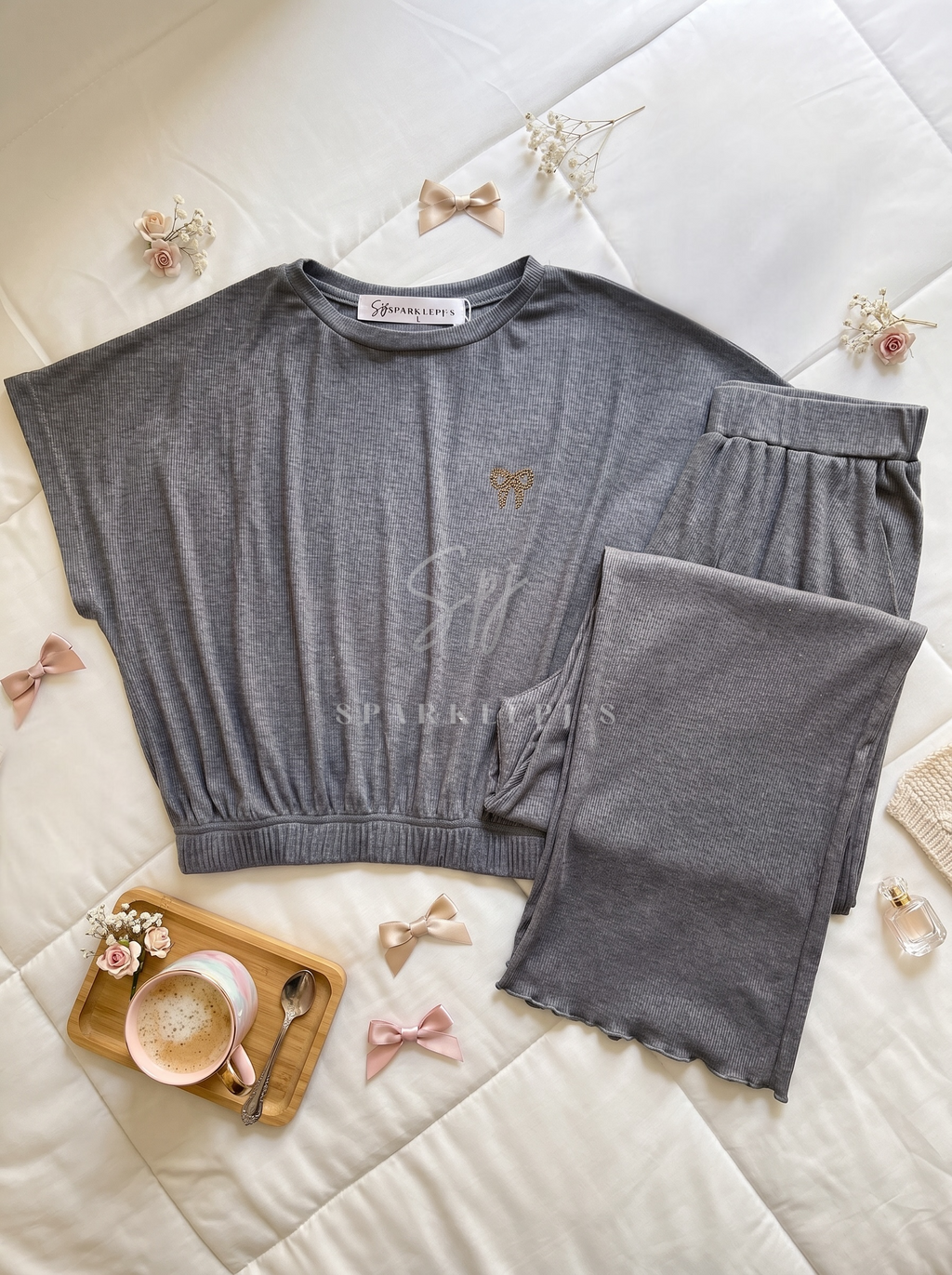 Cozy Bow Ribbed Pajama Set
