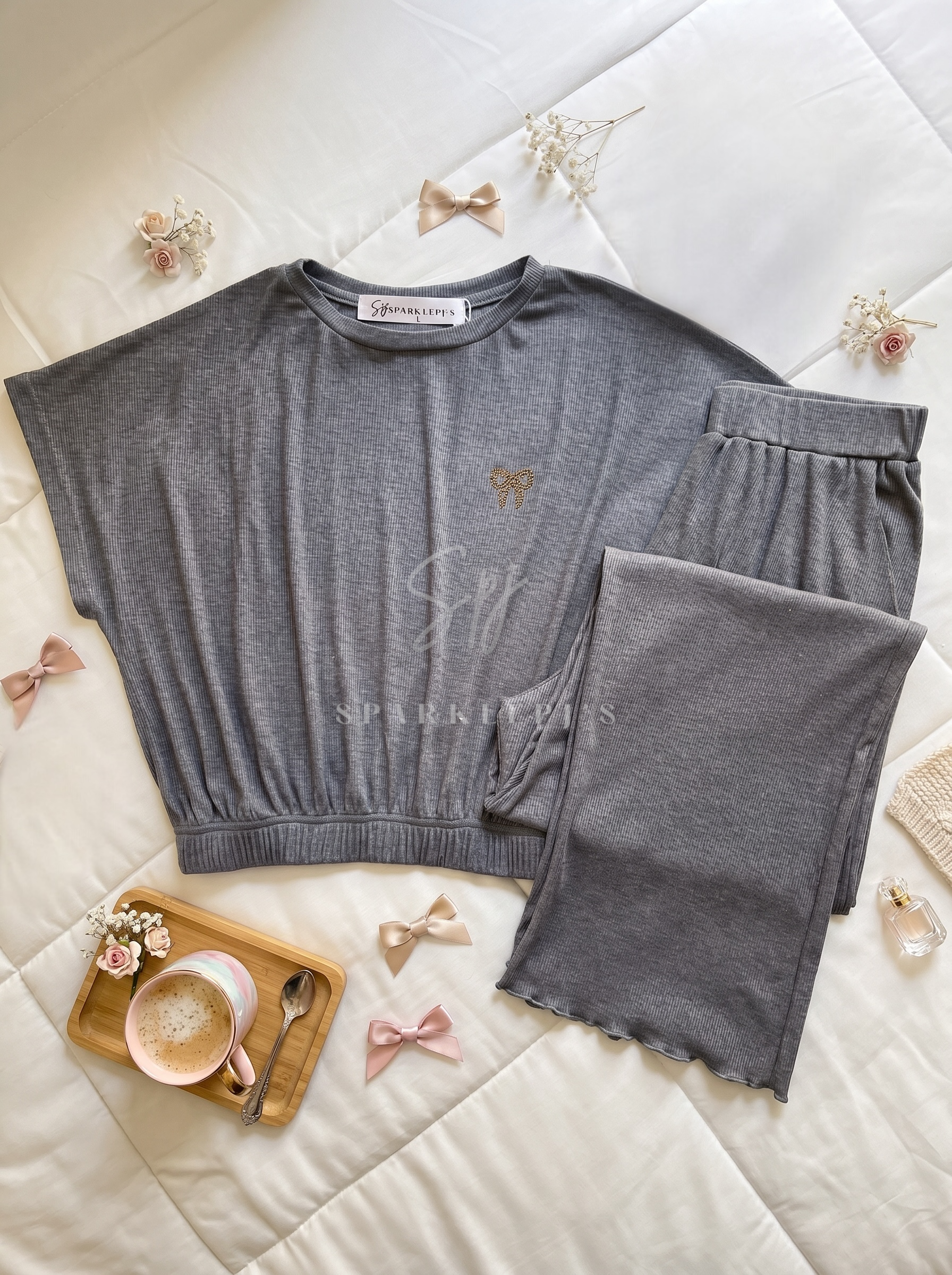Cozy Bow Ribbed Pajama Set