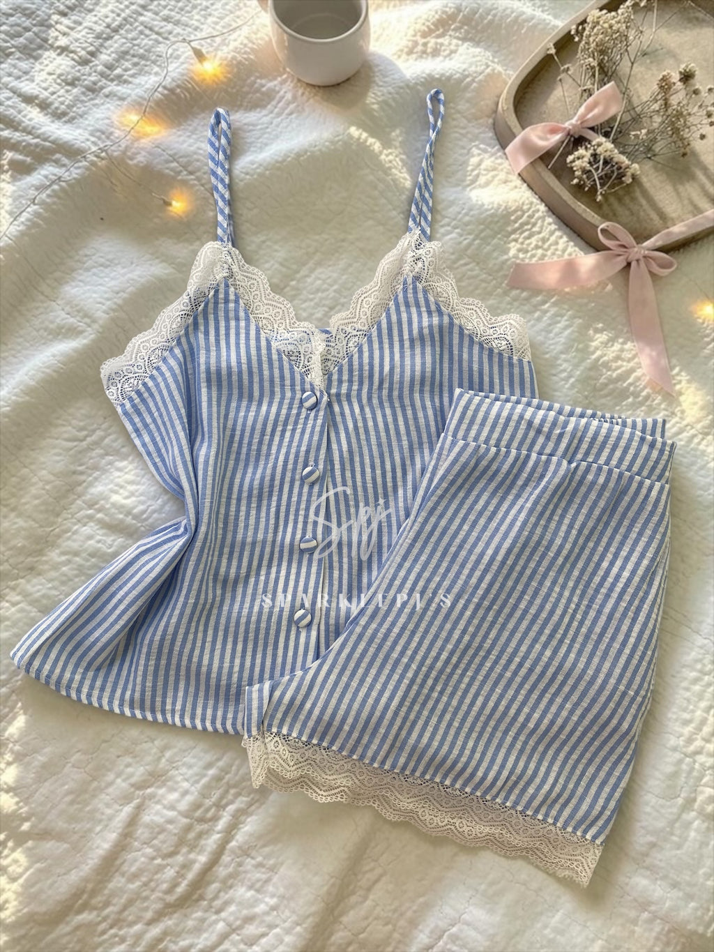 Blue Breeze Stripe Pajama Short Set
