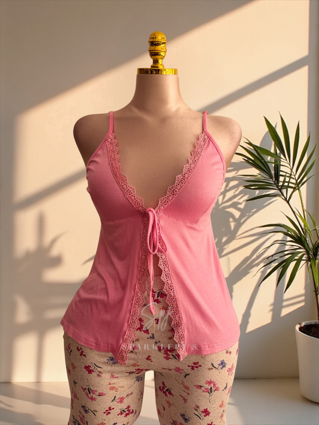 Blush Bloom Tie-Front Pajama Set