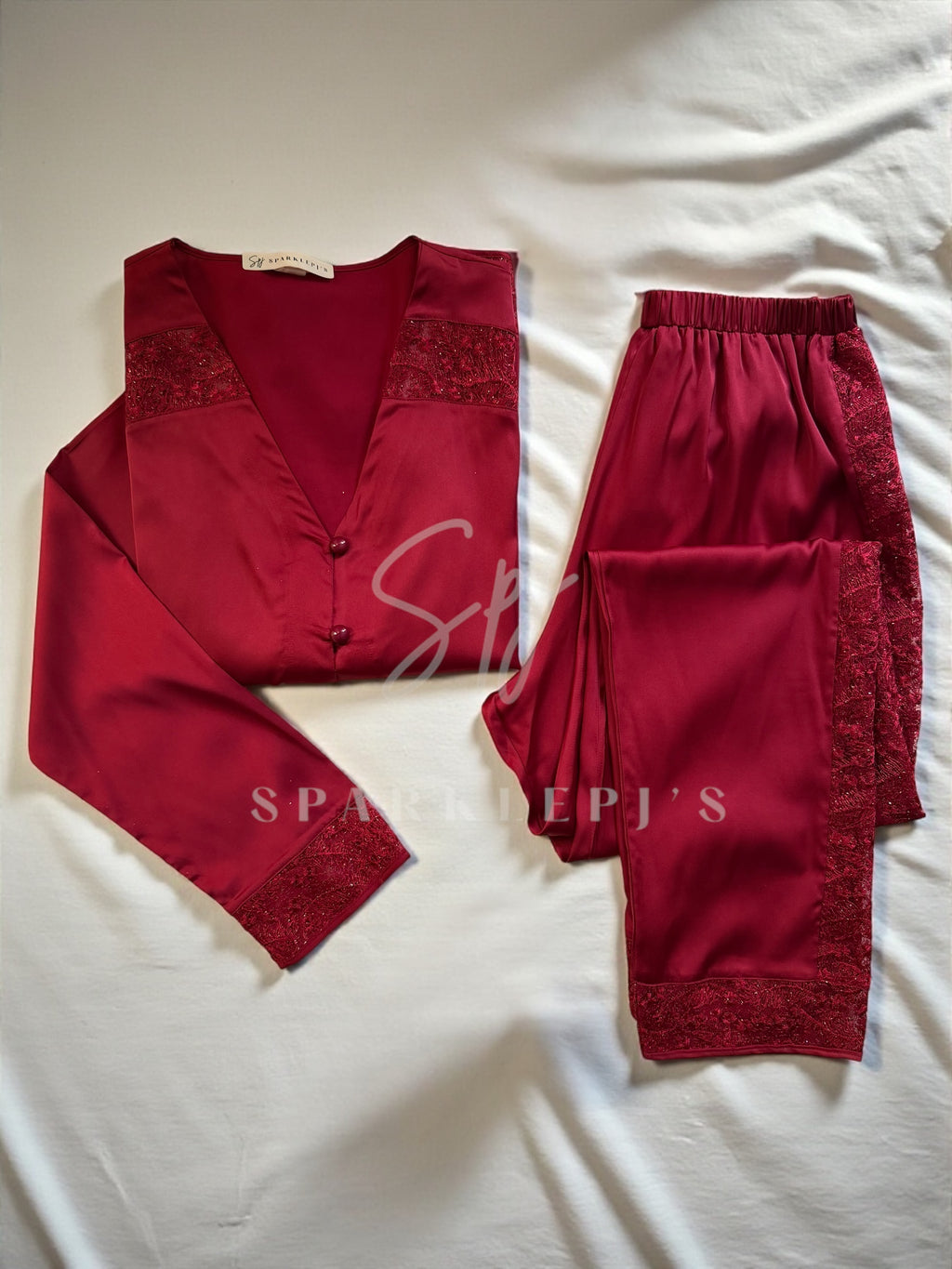 Elegant Satin Lace Pajama Set