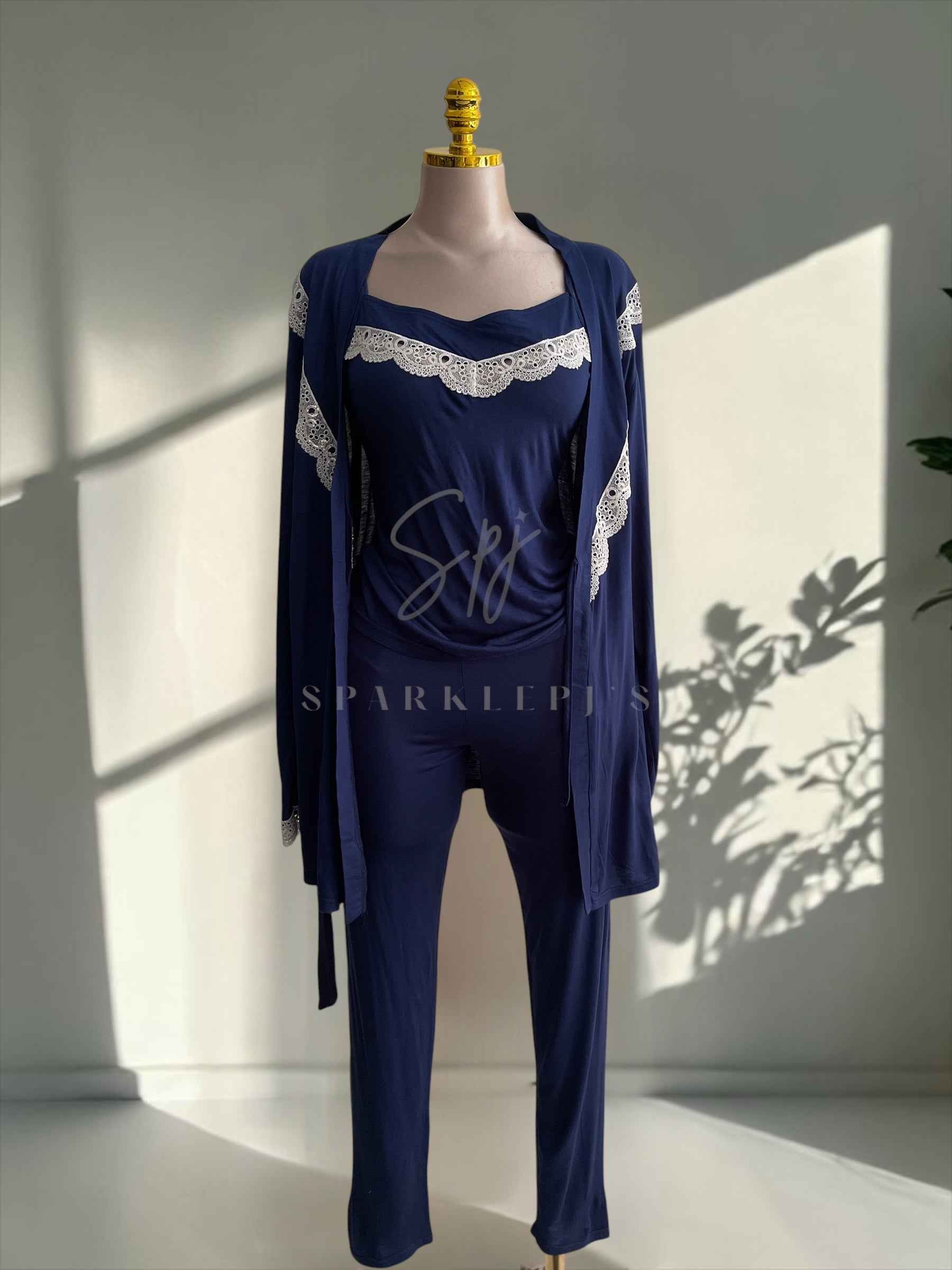 Elegant Lace 3-Piece Pajama Set