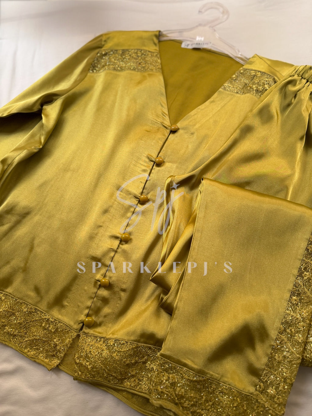 Elegant Satin Lace Pajama Set