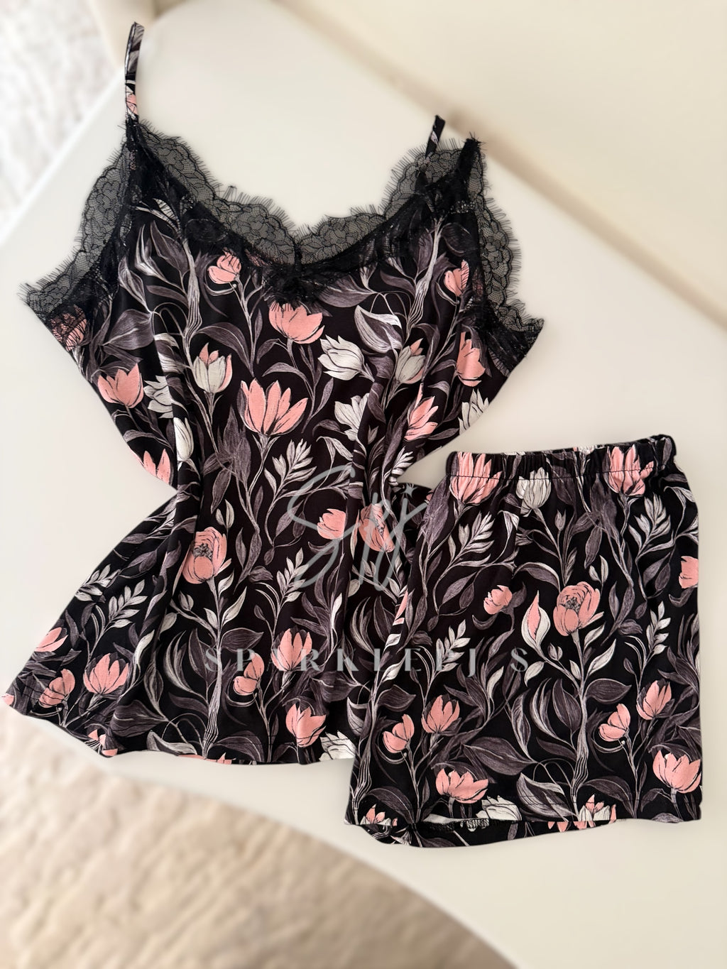 Floral Lace Short Pajama Set