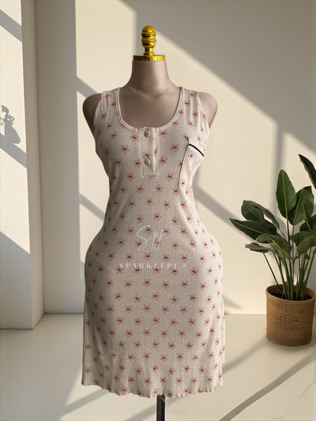 Sweet Bow Ribbed Nightshirt