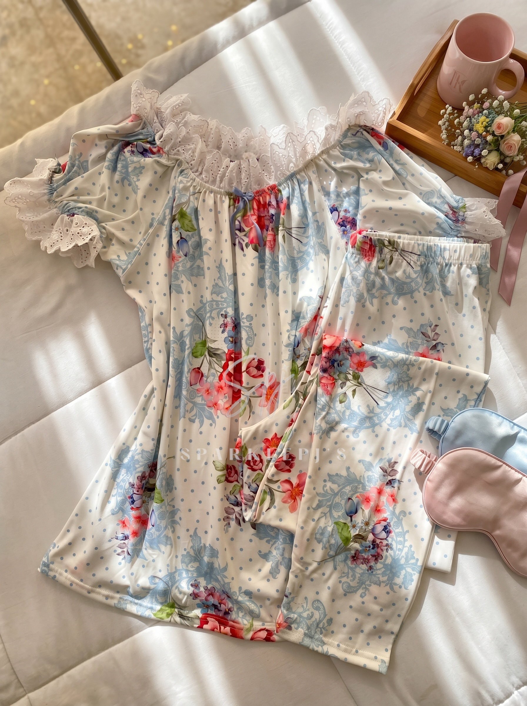 Floral Off-Shoulder Pajama Set
