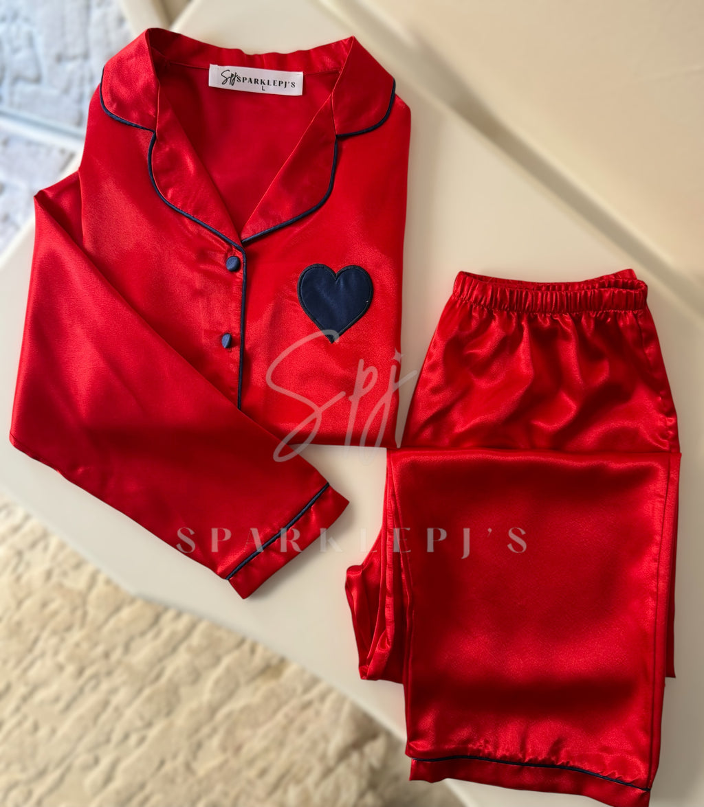 Heart Detail Satin Pajama