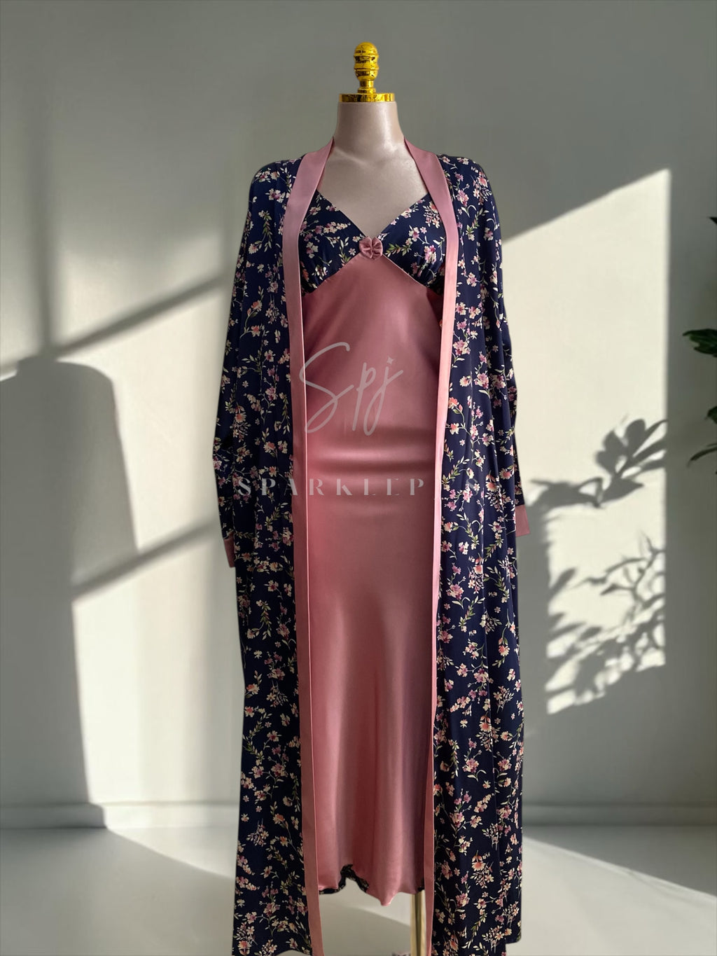Romantic Floral Satin Nightdress & Robe Set