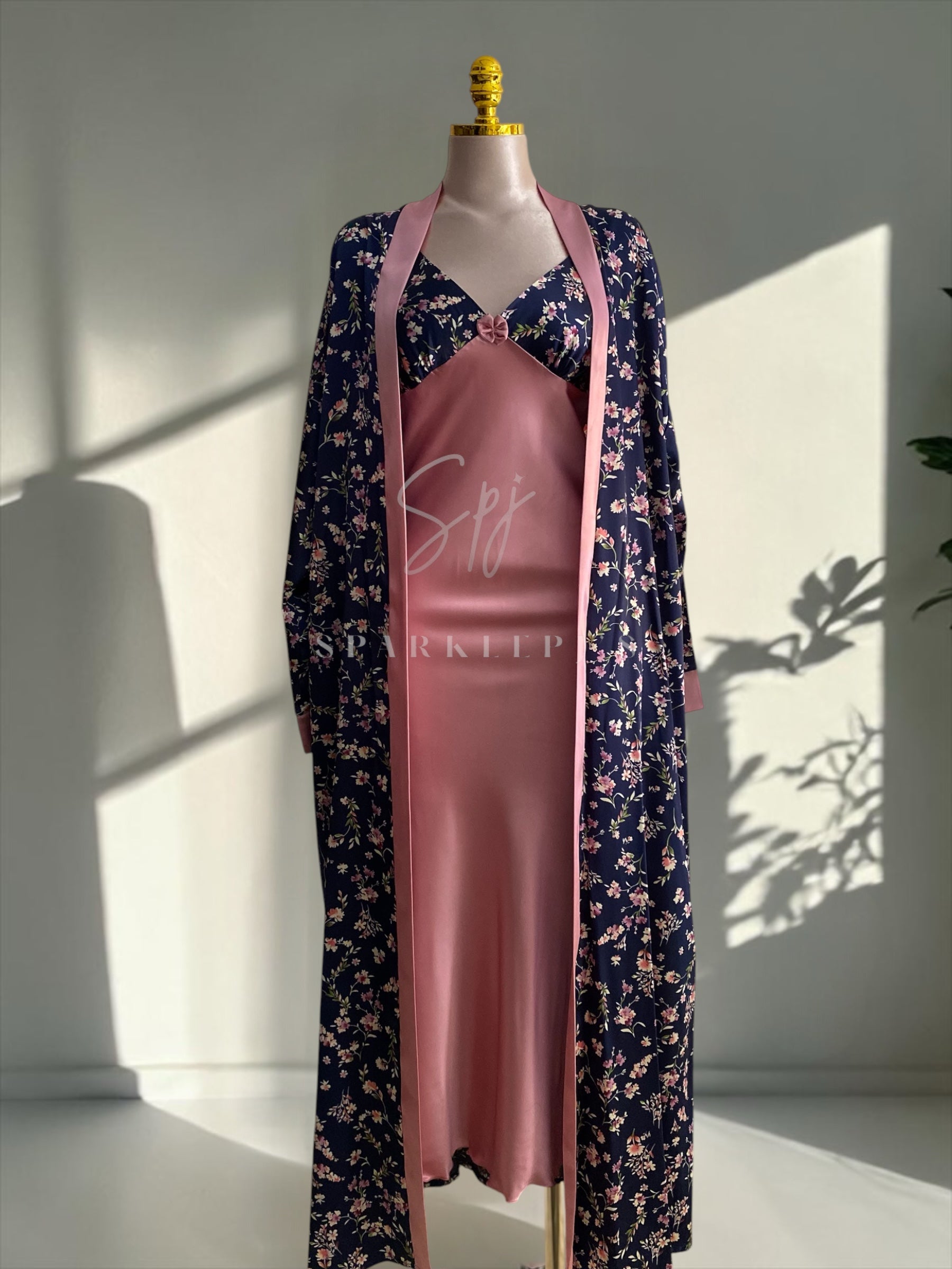 Romantic Floral Satin Nightdress & Robe Set