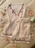Floral Embroidery Pajama Shorts Set