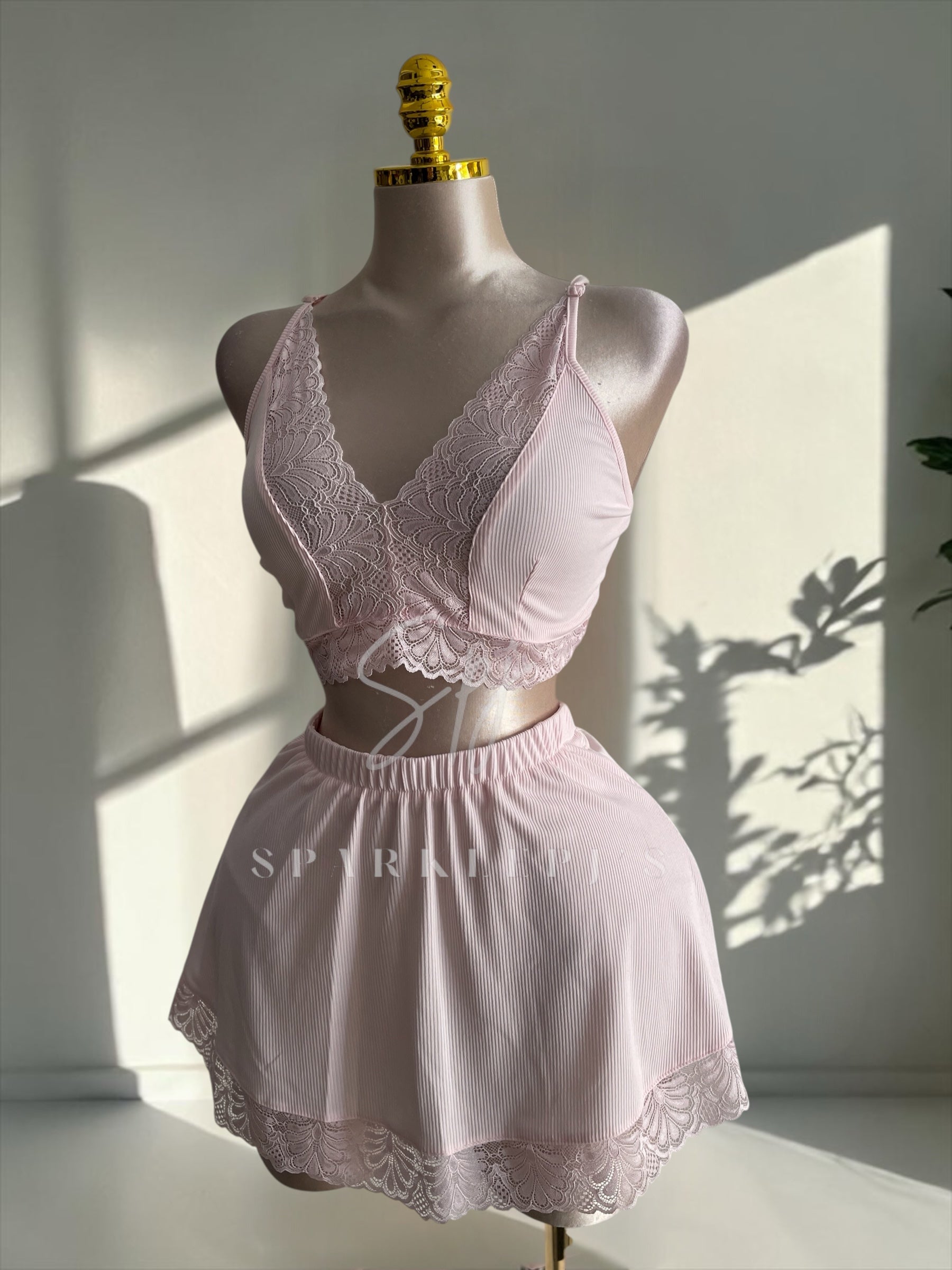 Lace Trim Skirt Pajama Set