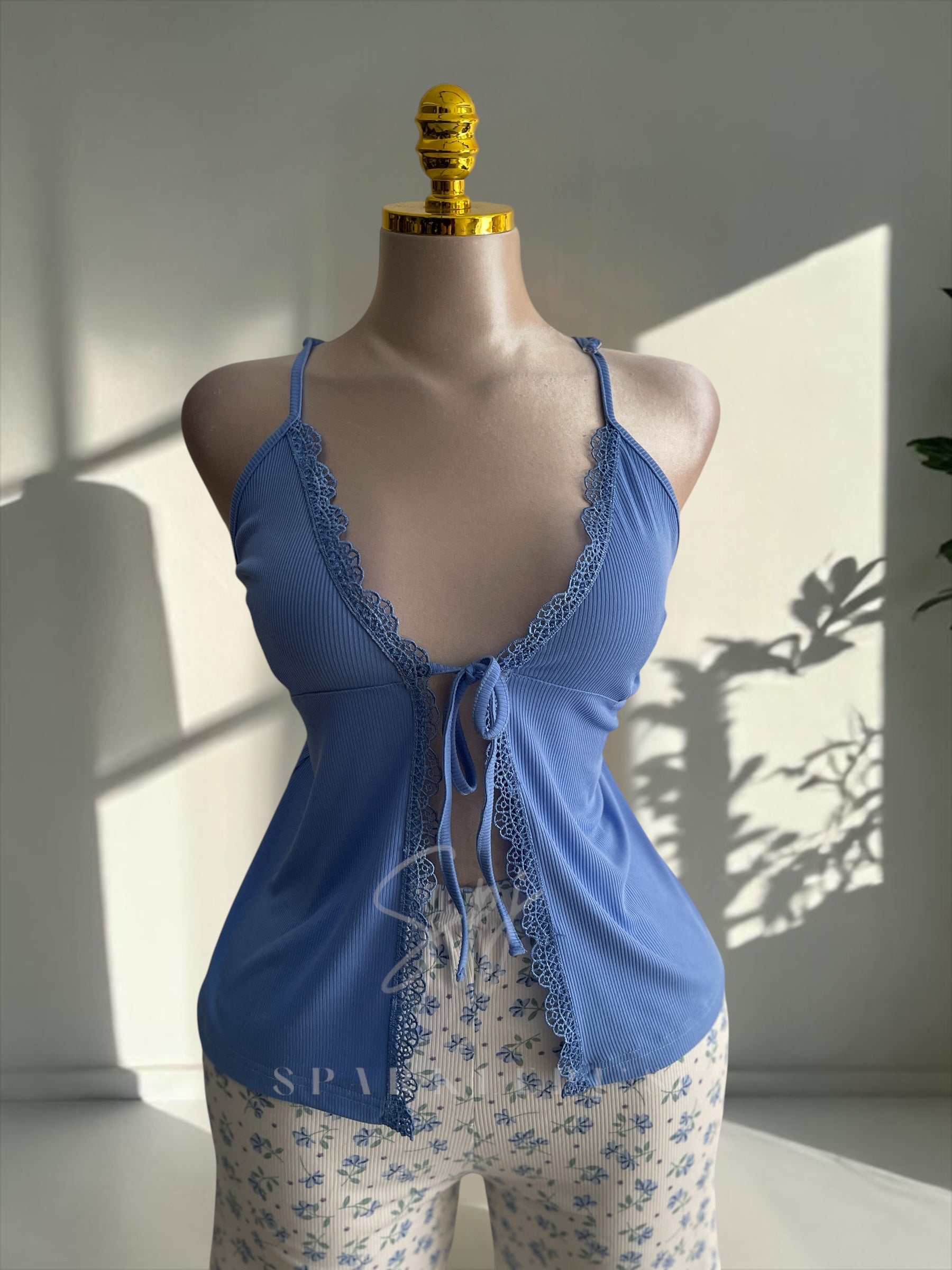 Lace Tie Front Shorts Pajama Set