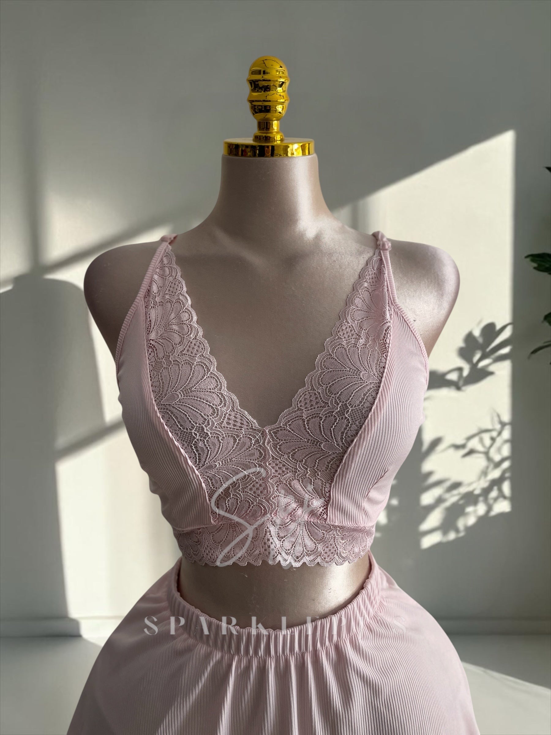 Lace Trim Skirt Pajama Set