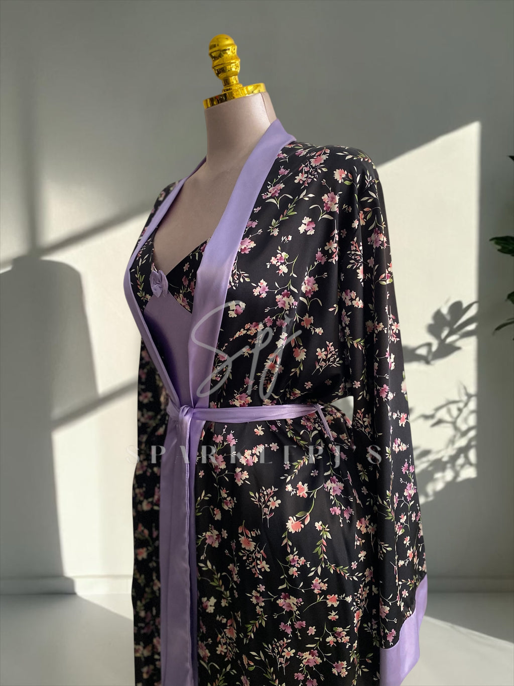 Romantic Floral Satin Nightdress & Robe Set