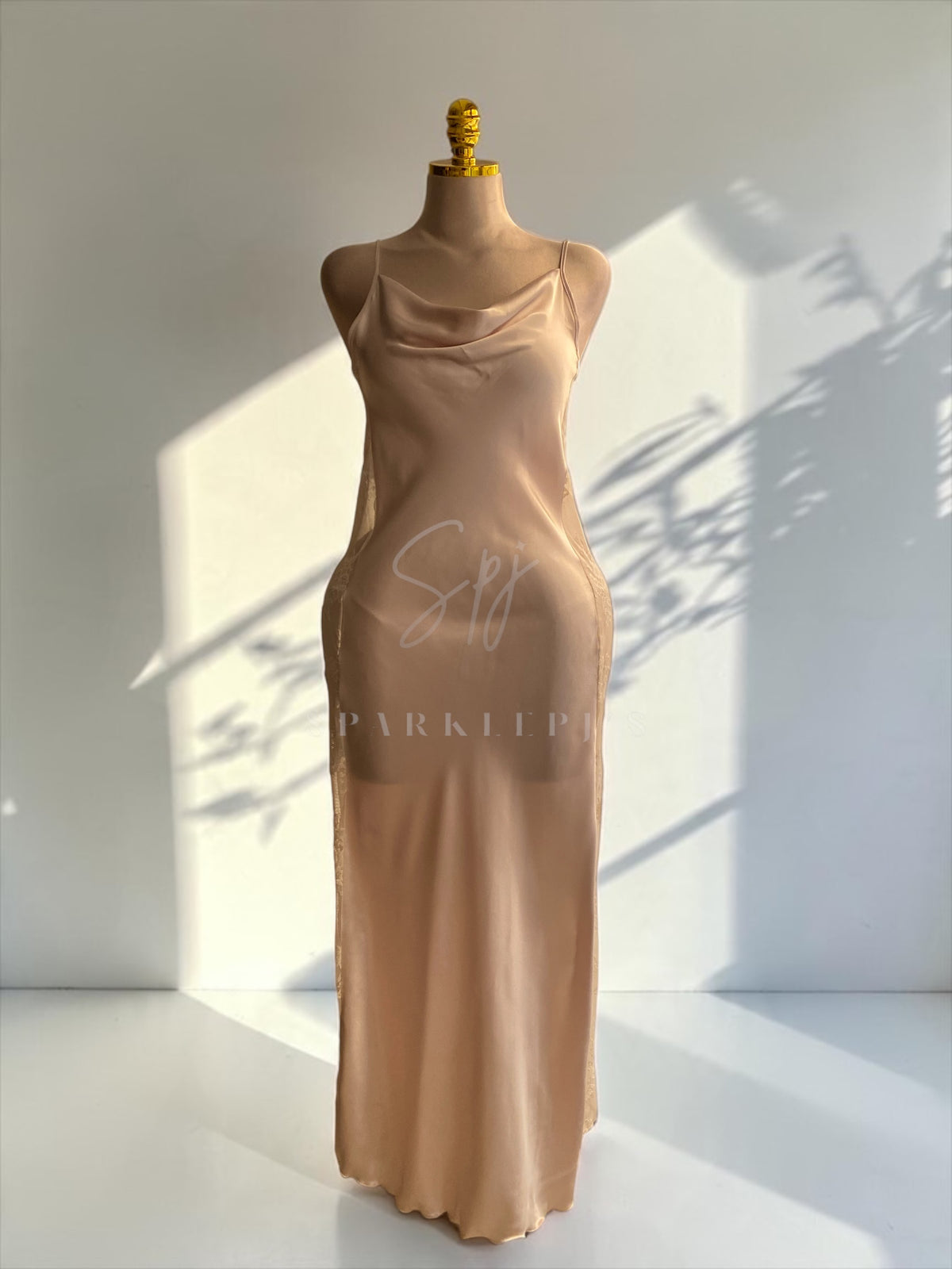 Long Satin Side Lace Nightwear