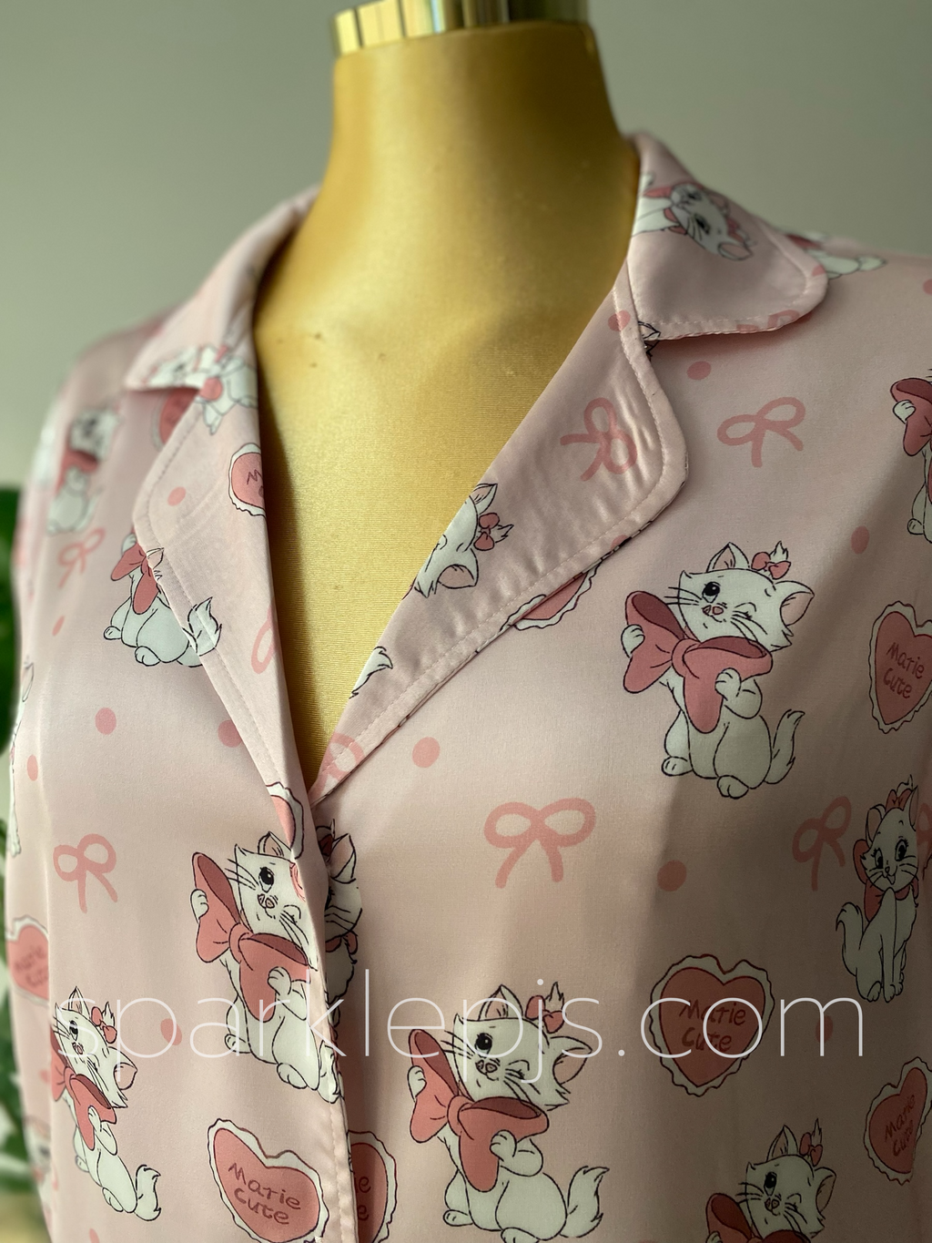 "Parisian Kitten" Pink Satin Pajamas