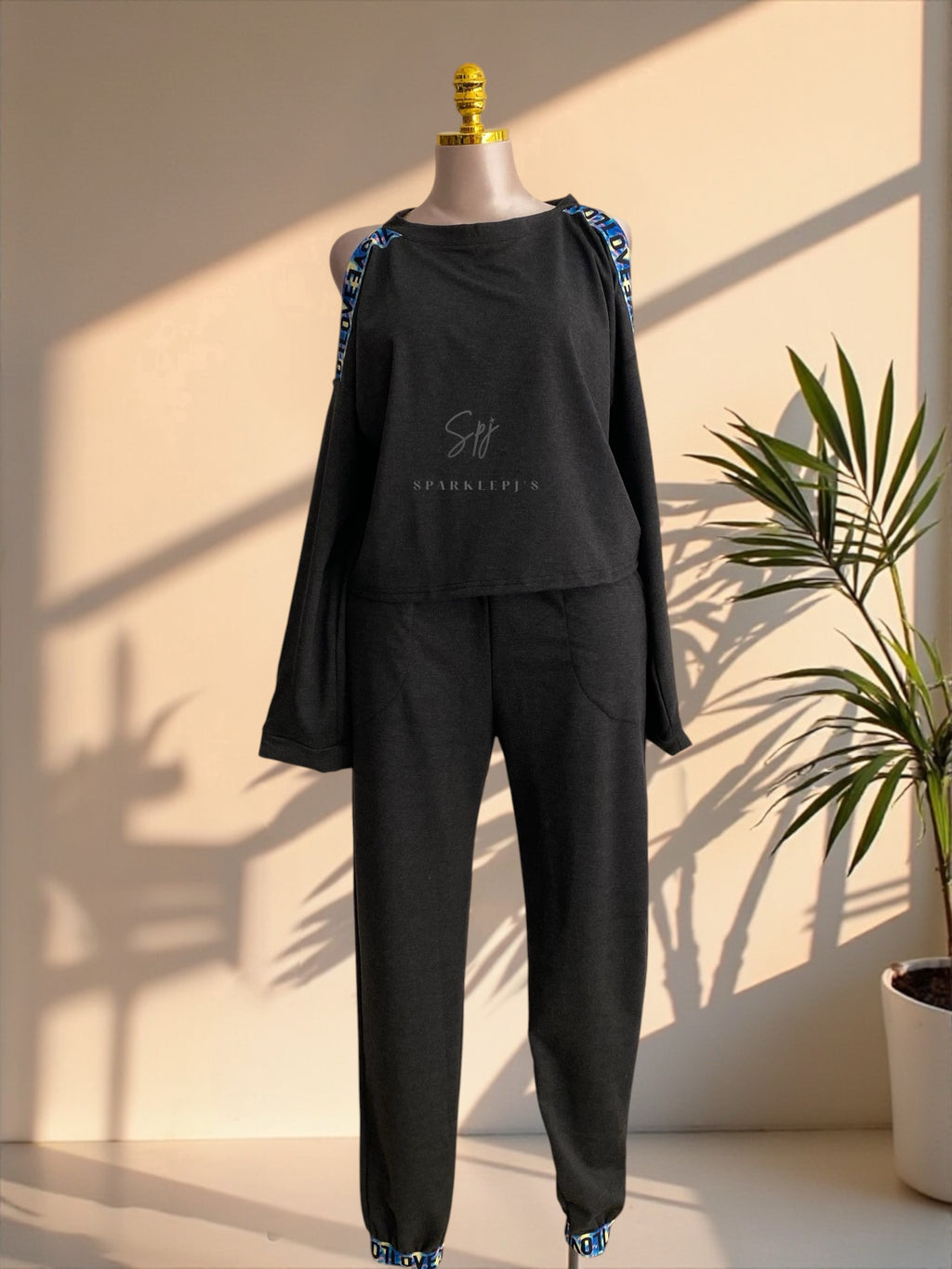 Love Tape Off-Shoulder Pajama Set