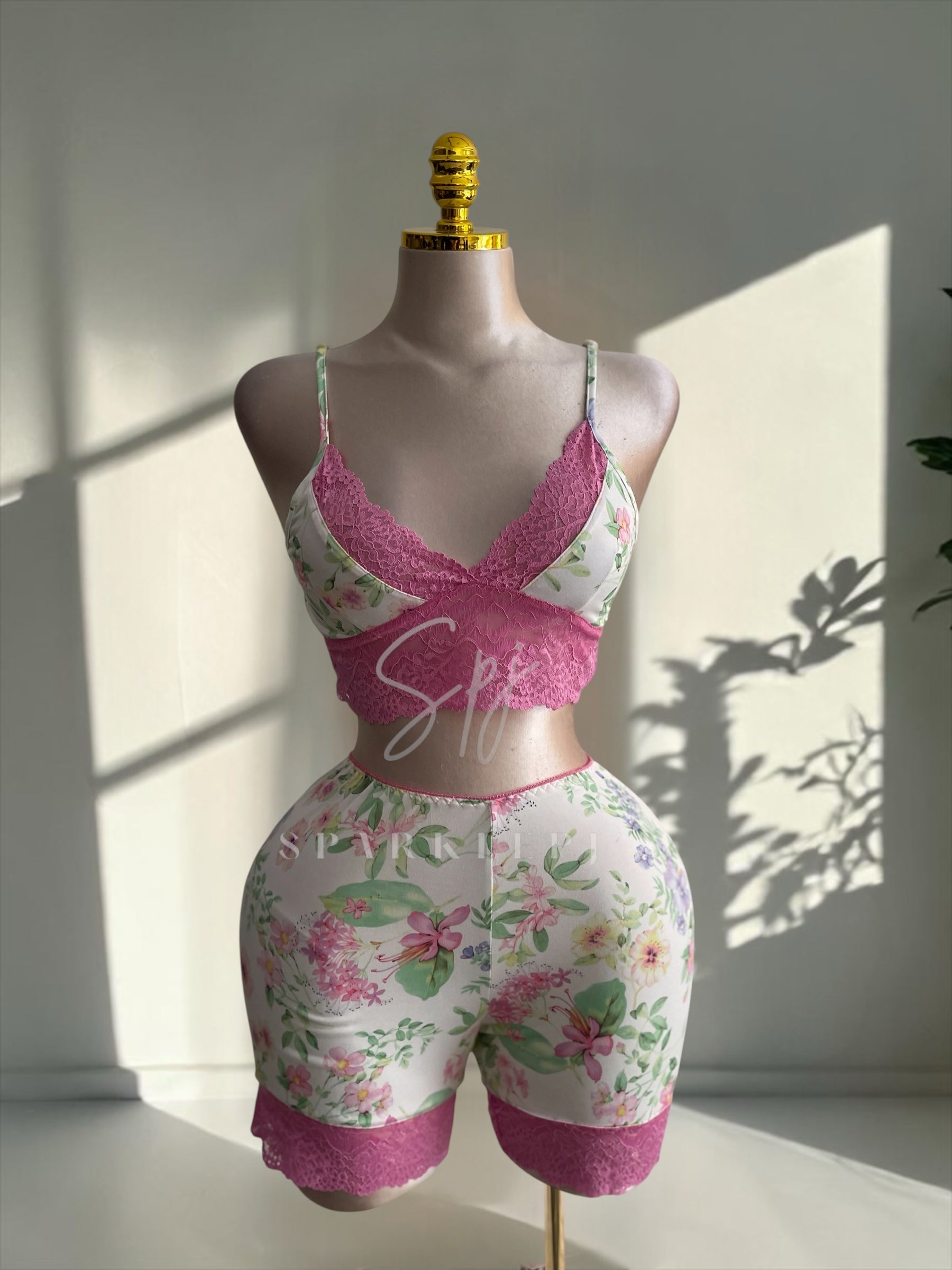 Soft Lace Crop Top & Shorts Pajama Set