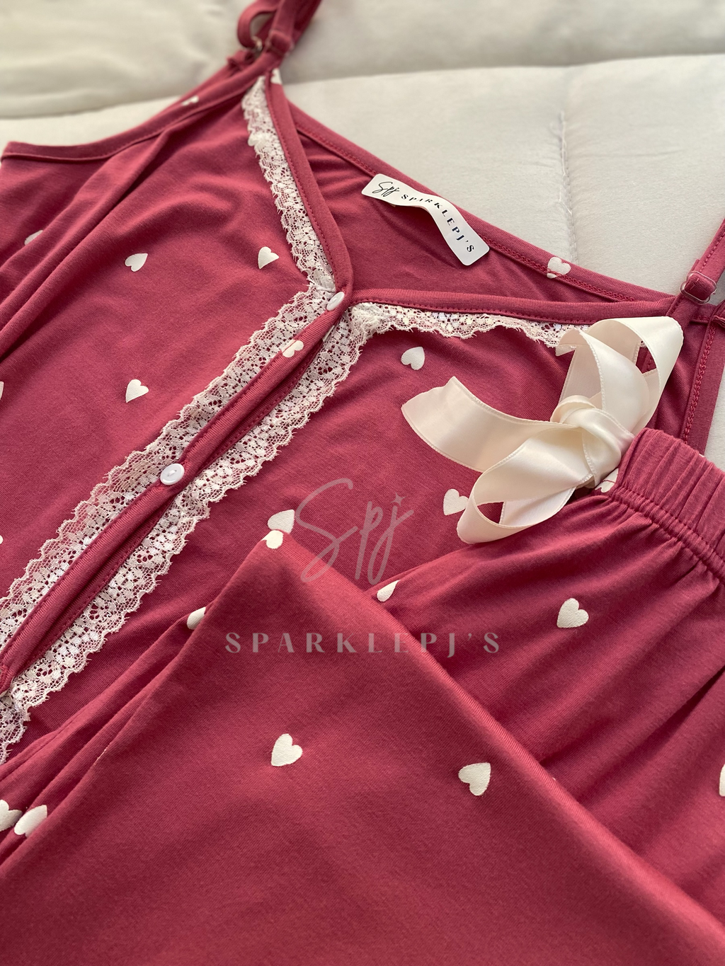 Sweet Hearts Lace Pajama Set